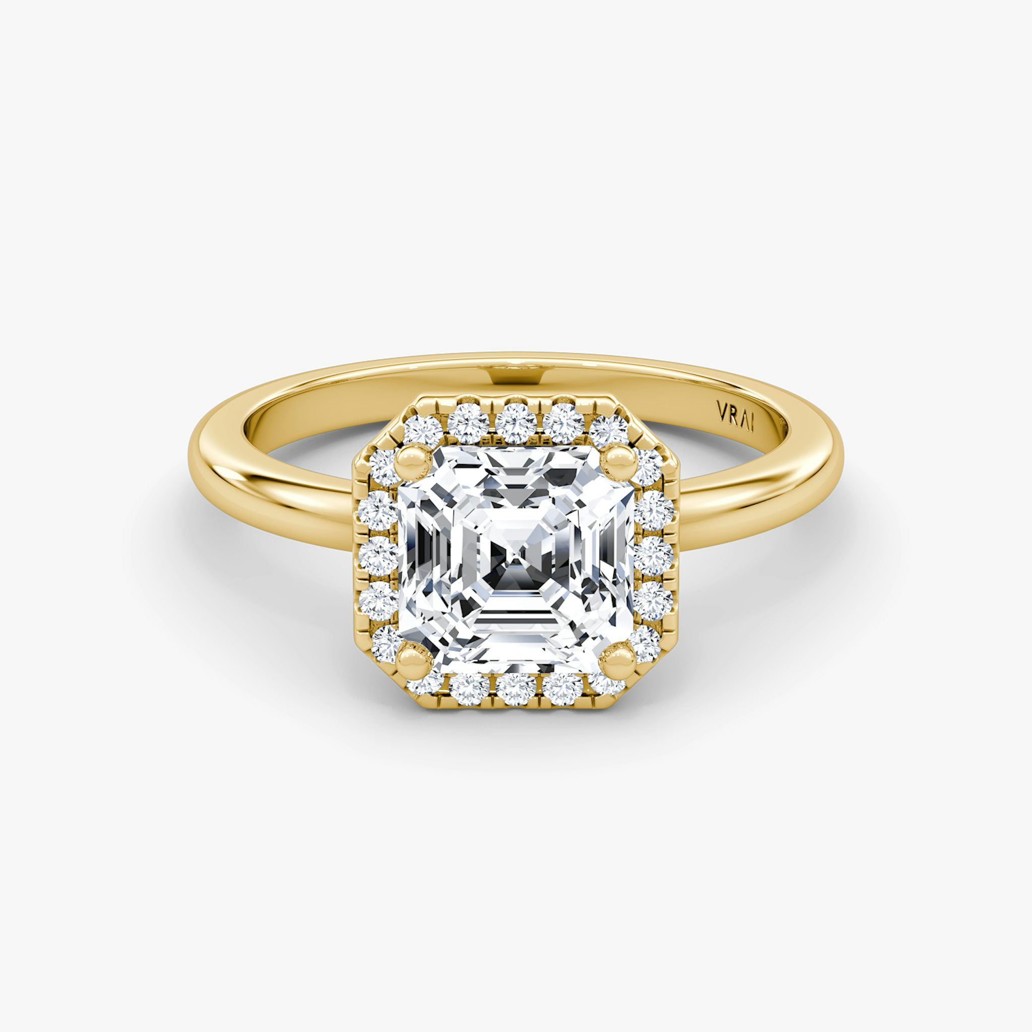 The Halo | Asscher | 18k | Yellow Gold | bandAccent: Plain | haloSize: original | diamondOrientation: vertical | caratWeight: other
