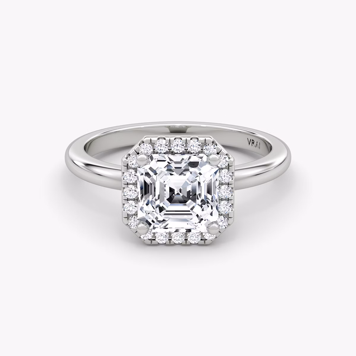 The Halo | Asscher | Platinum | bandAccent: Plain | haloSize: original | diamondOrientation: vertical | caratWeight: other