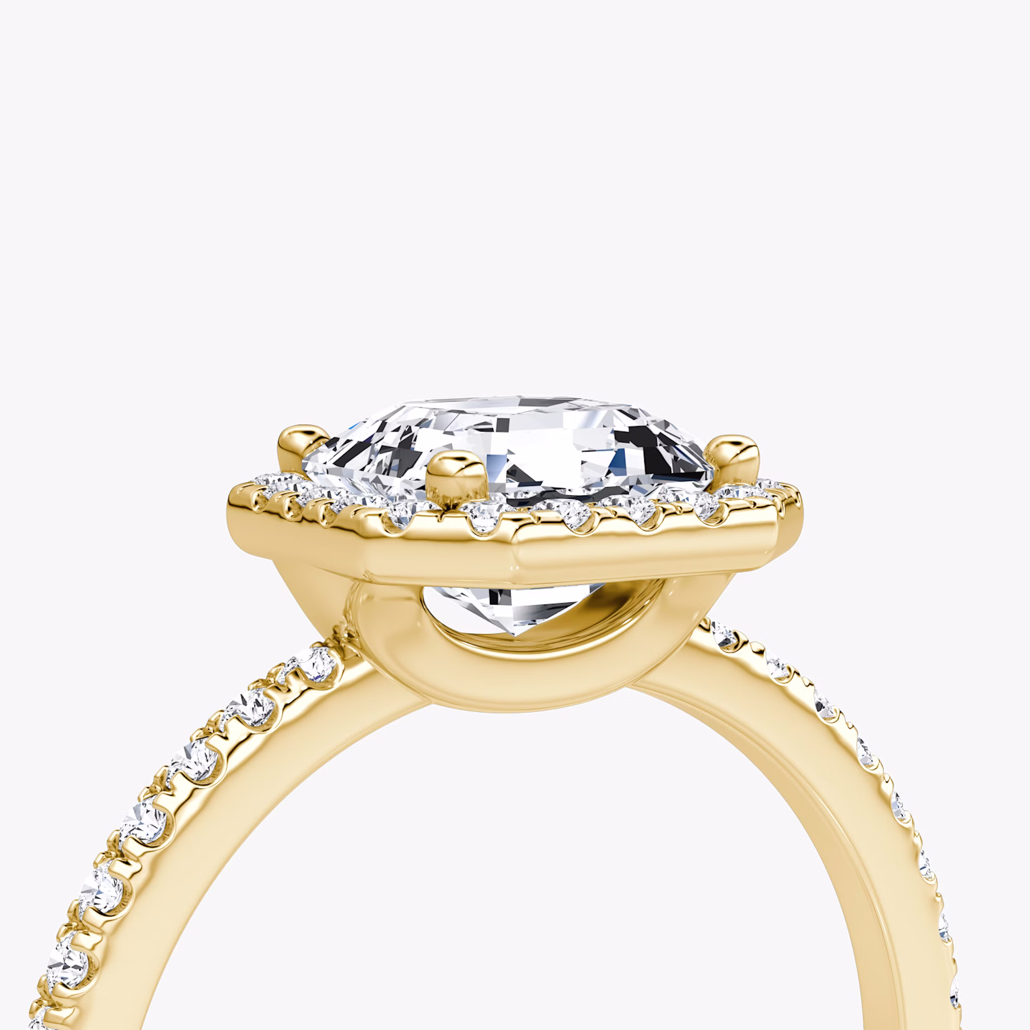 The Halo | Asscher | 18k | Yellow Gold | bandAccent: Pavé | haloSize: original | diamondOrientation: vertical | caratWeight: other