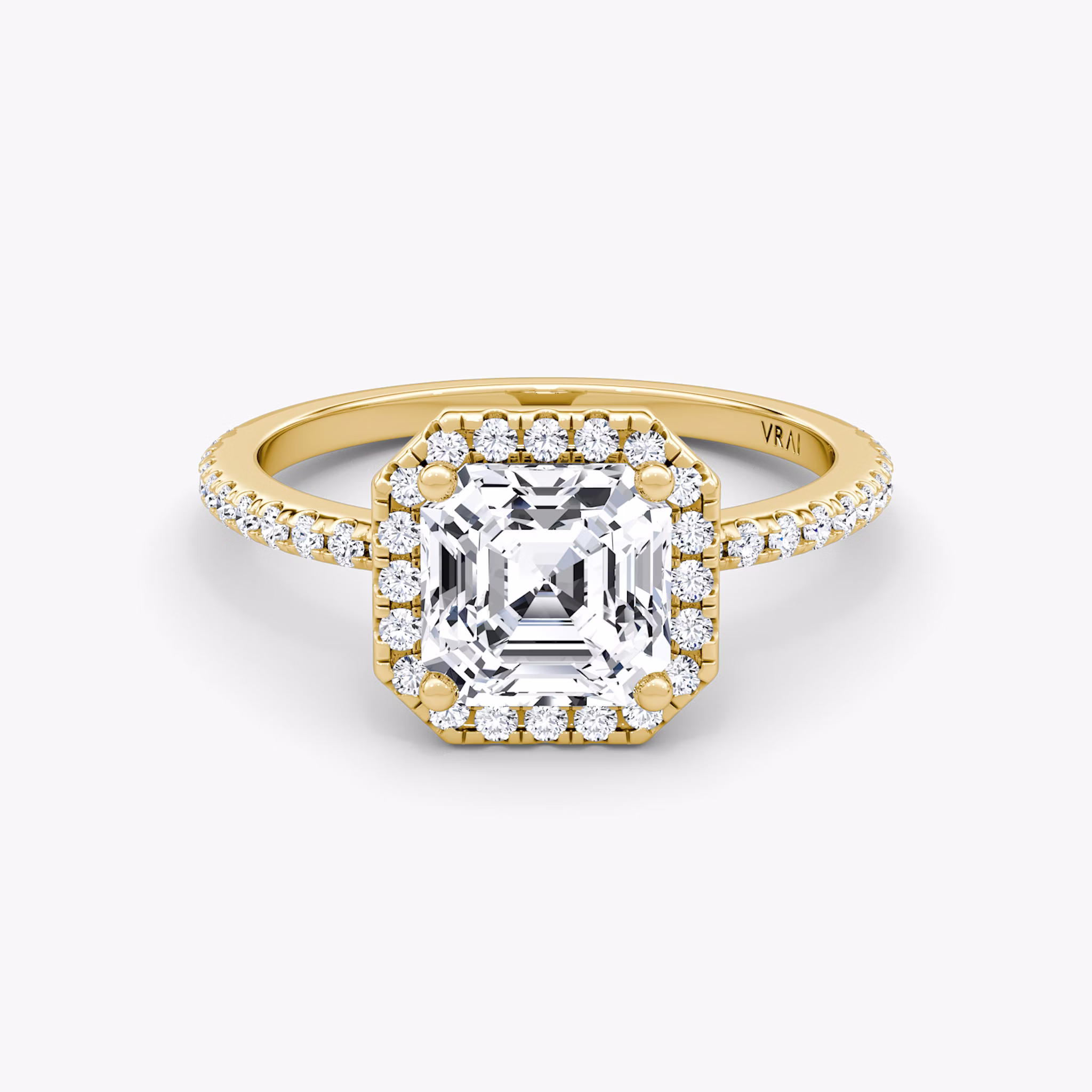 The Halo | Asscher | 18k | Yellow Gold | bandAccent: Pavé | haloSize: original | diamondOrientation: vertical | caratWeight: other