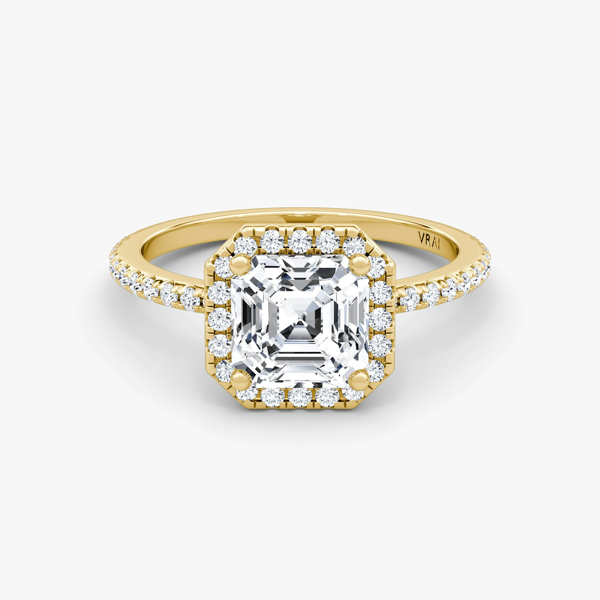 The Halo | Asscher | 18k | Yellow Gold | bandAccent: Pavé | haloSize: original | diamondOrientation: vertical | caratWeight: other