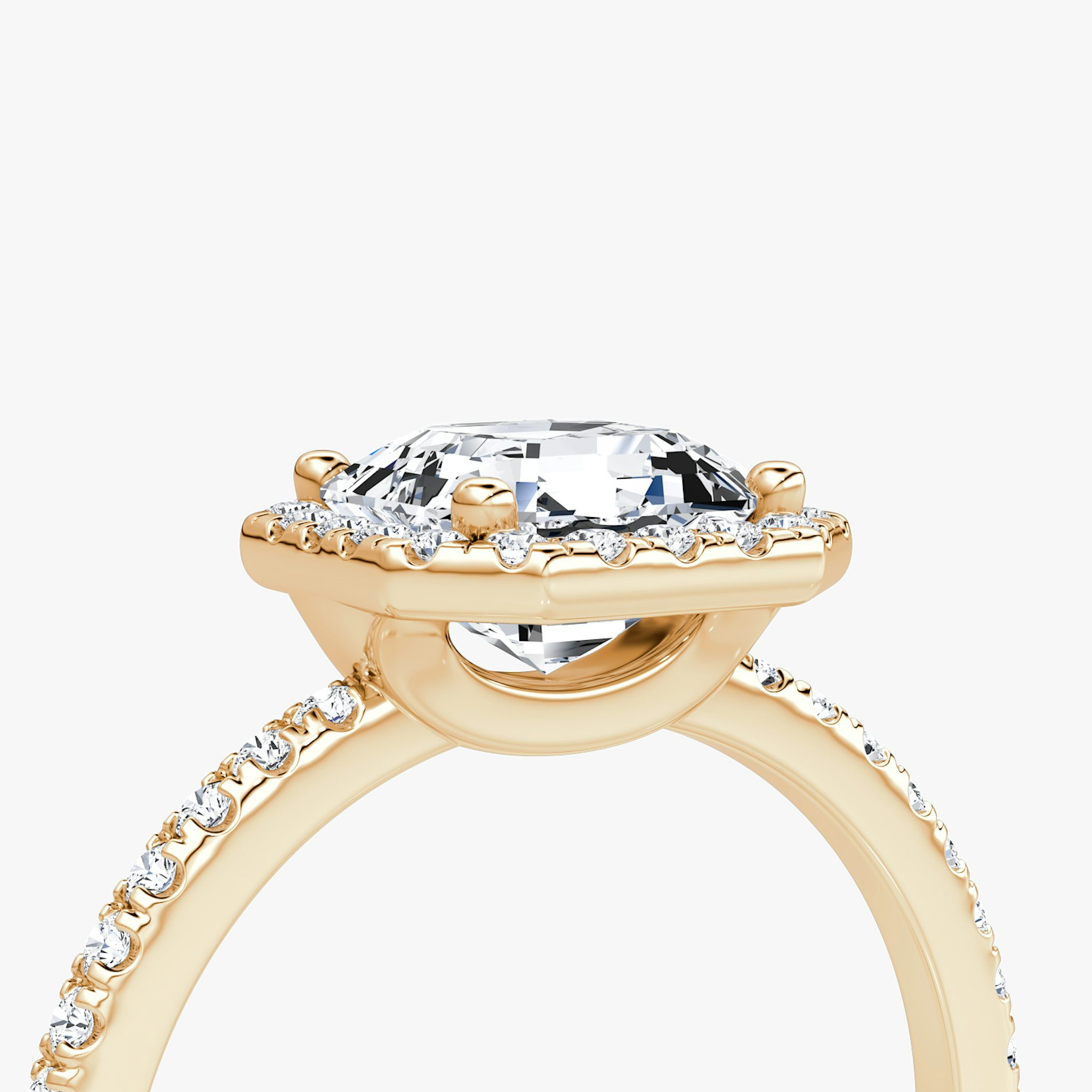 The Halo | Asscher | 14k | Rose Gold | bandAccent: Pavé | haloSize: original | diamondOrientation: vertical | caratWeight: other