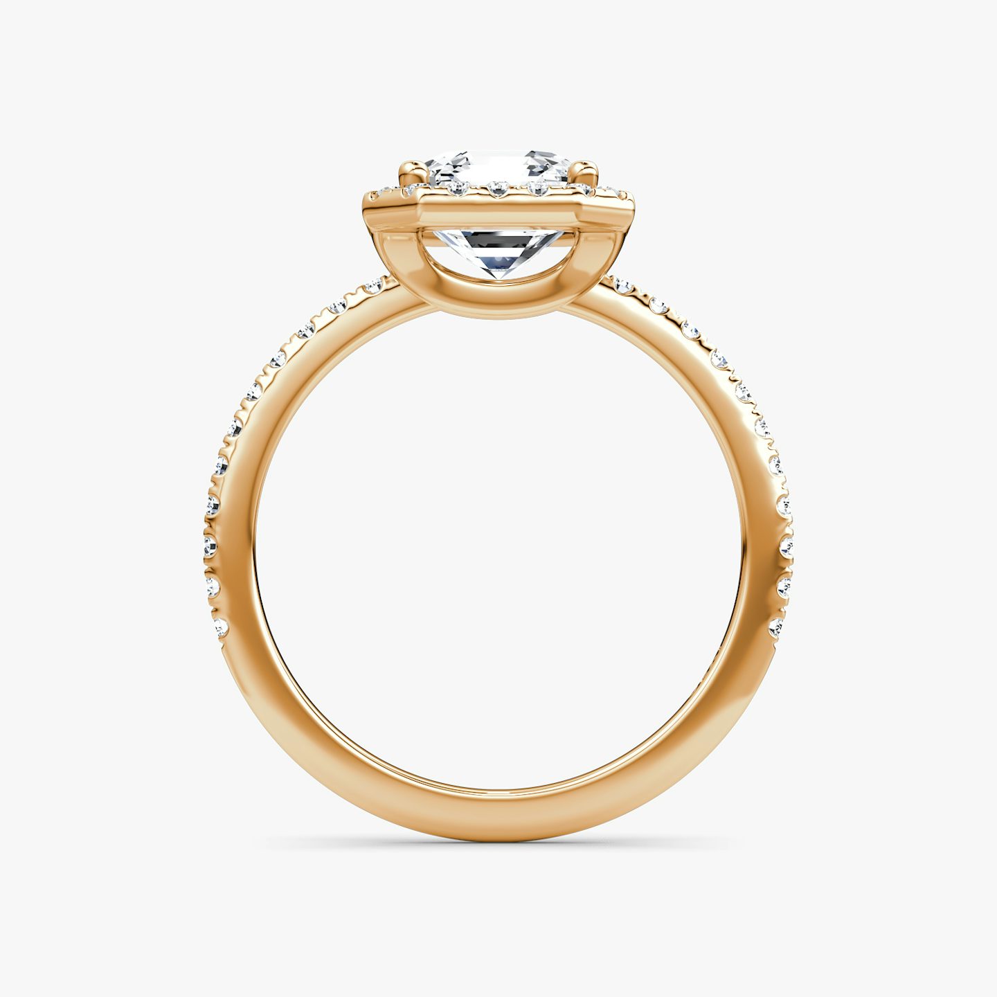 Anillo de compromiso Halo | Asscher | 14k | Oro rosa | bandAccent: Pavé | haloSize: original | diamondOrientation: vertical | caratWeight: other