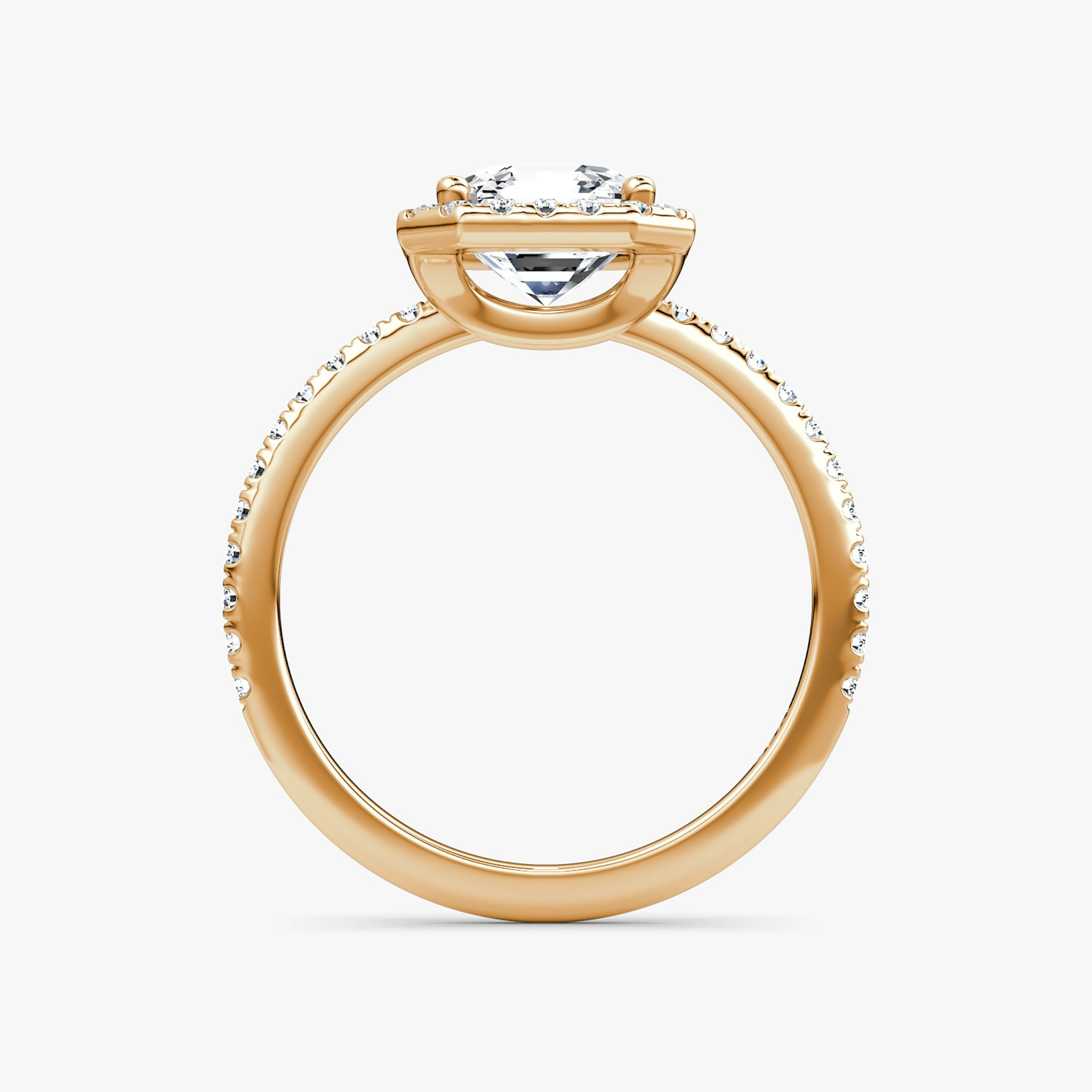 The Halo | Asscher | 14k | Rose Gold | bandAccent: Pavé | haloSize: original | diamondOrientation: vertical | caratWeight: other