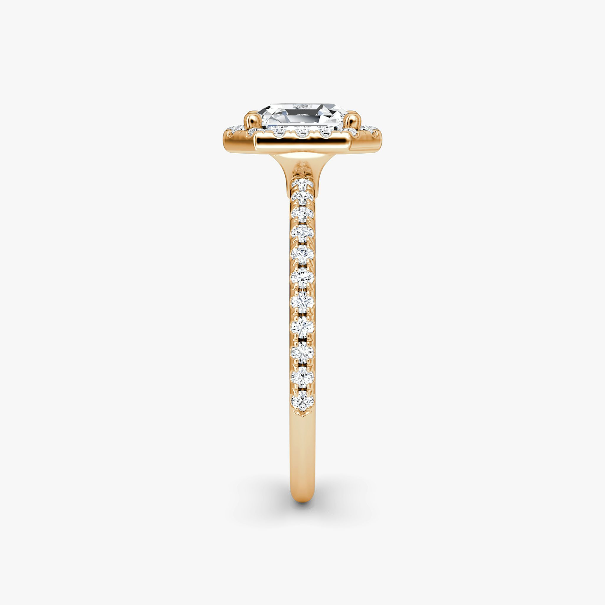The Halo | Asscher | 14k | Rose Gold | bandAccent: Pavé | haloSize: original | diamondOrientation: vertical | caratWeight: other
