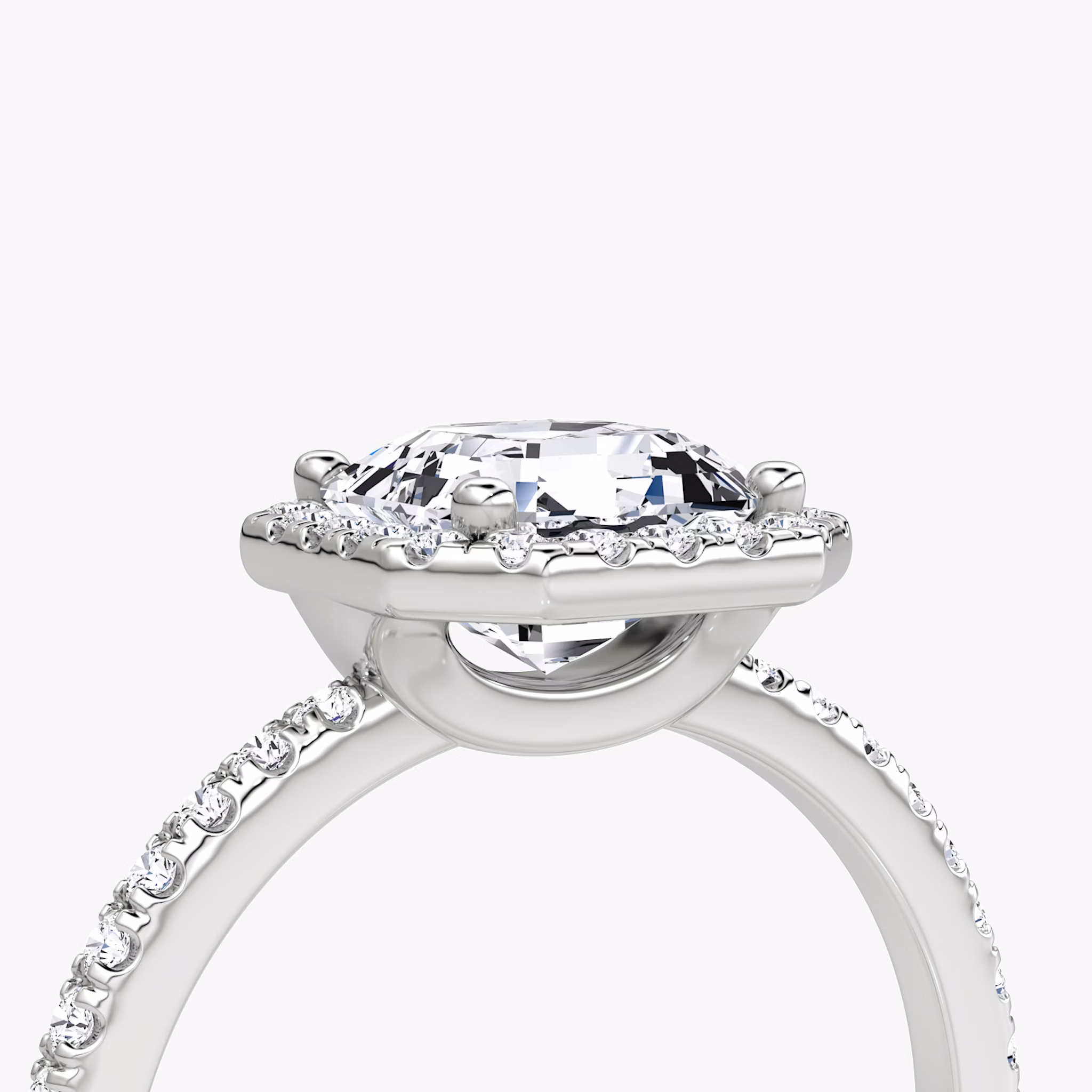 The Halo | Asscher | Platinum | bandAccent: Pavé | haloSize: original | diamondOrientation: vertical | caratWeight: other