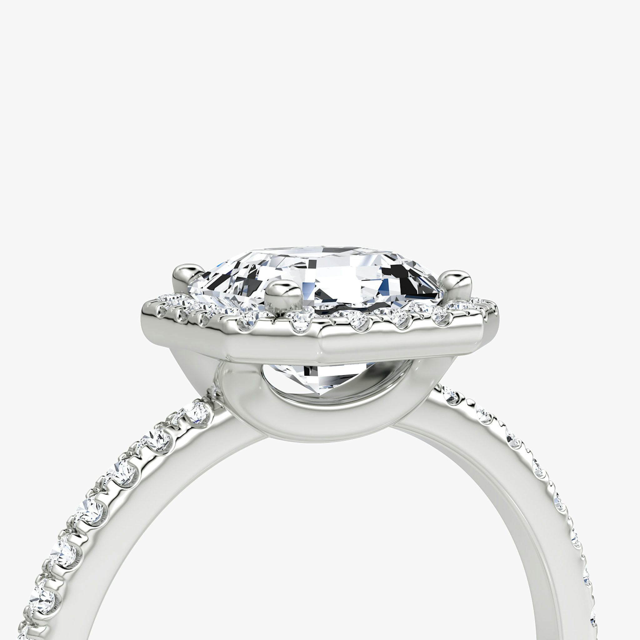 The Halo | Asscher | Platinum | bandAccent: Pavé | haloSize: original | diamondOrientation: vertical | caratWeight: other