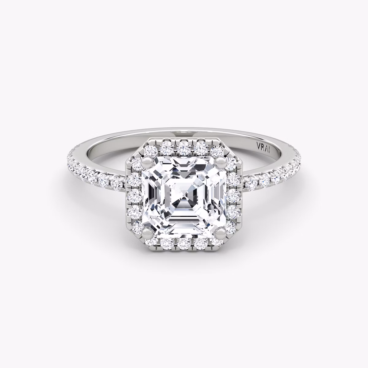 The Halo | Asscher | 18k | White Gold | bandAccent: Pavé | haloSize: original | diamondOrientation: vertical | caratWeight: other