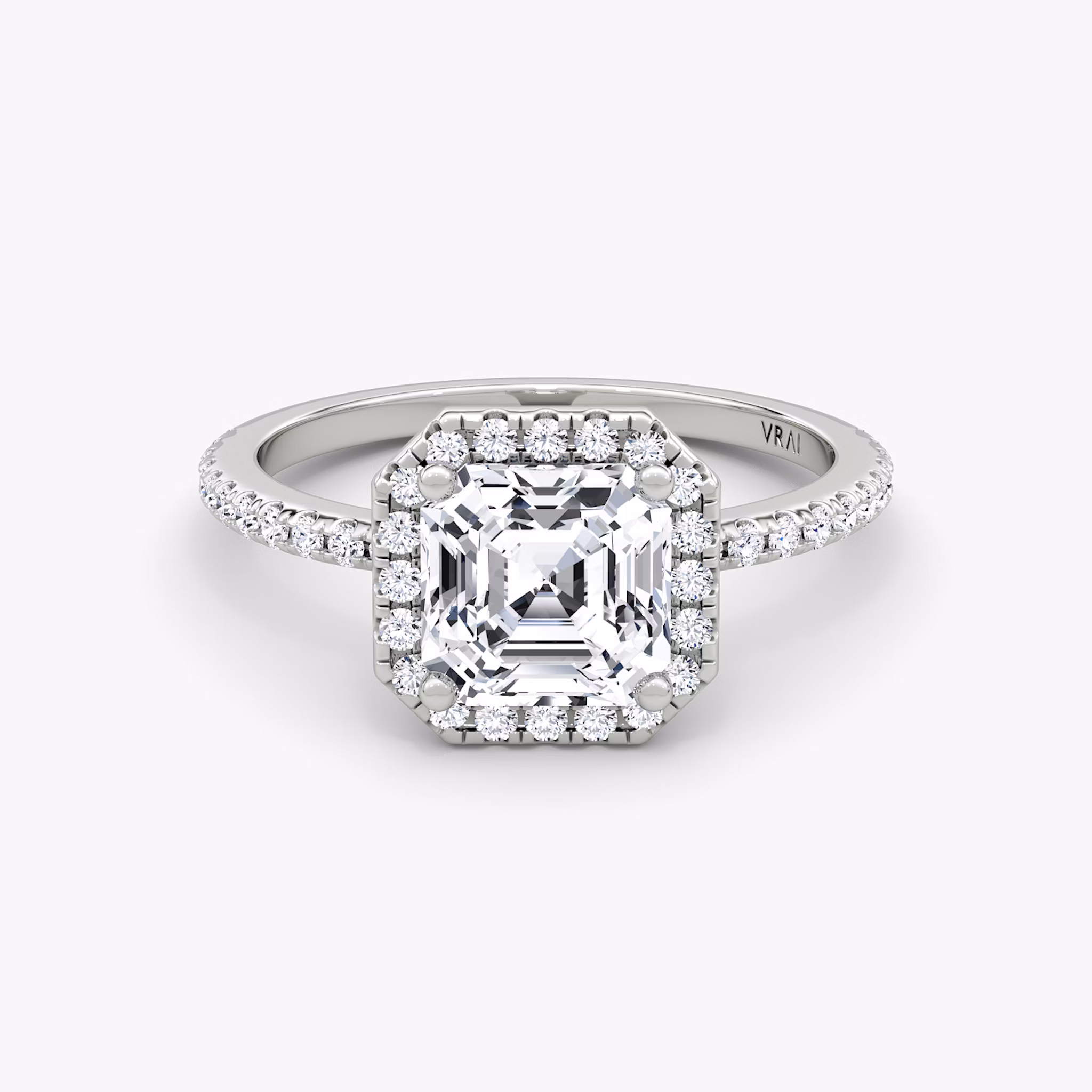 The Halo | Asscher | Platinum | bandAccent: Pavé | haloSize: original | diamondOrientation: vertical | caratWeight: other