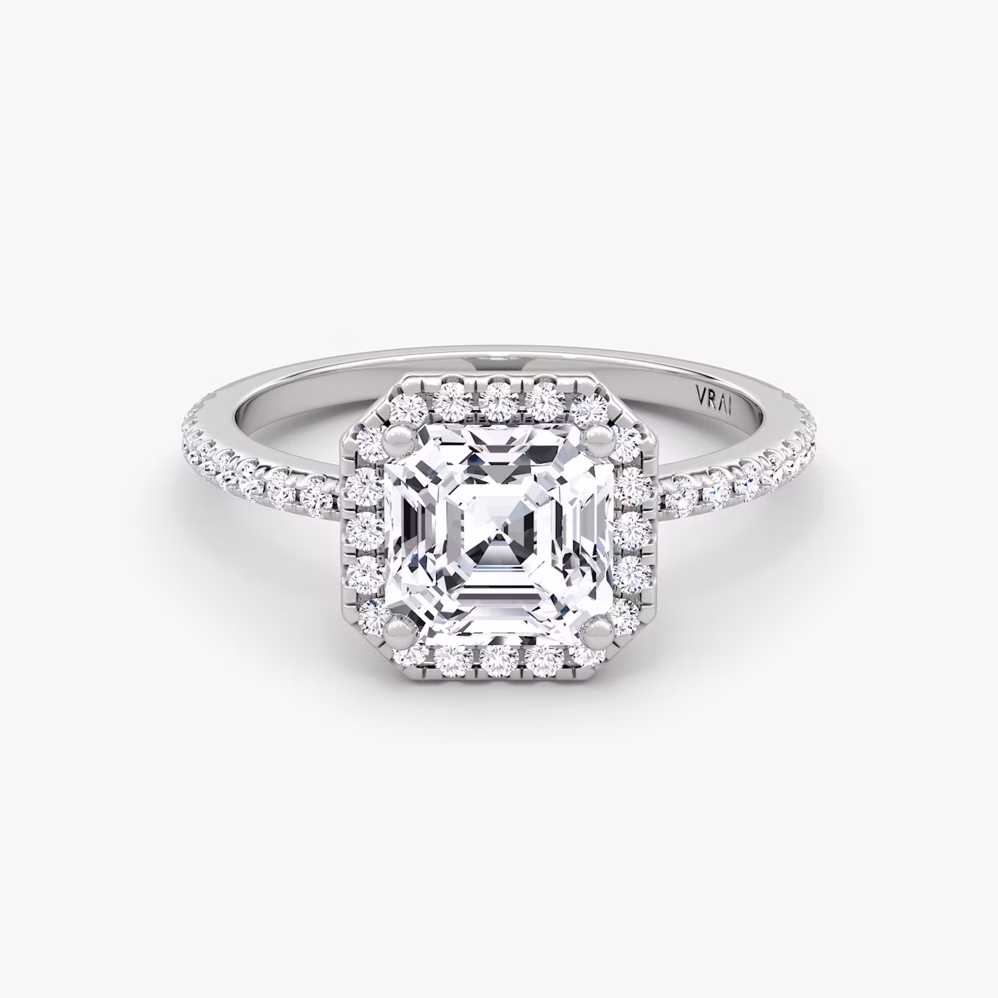 The Halo | Asscher | 18k | White Gold | bandAccent: Pavé | haloSize: original | diamondOrientation: vertical | caratWeight: other