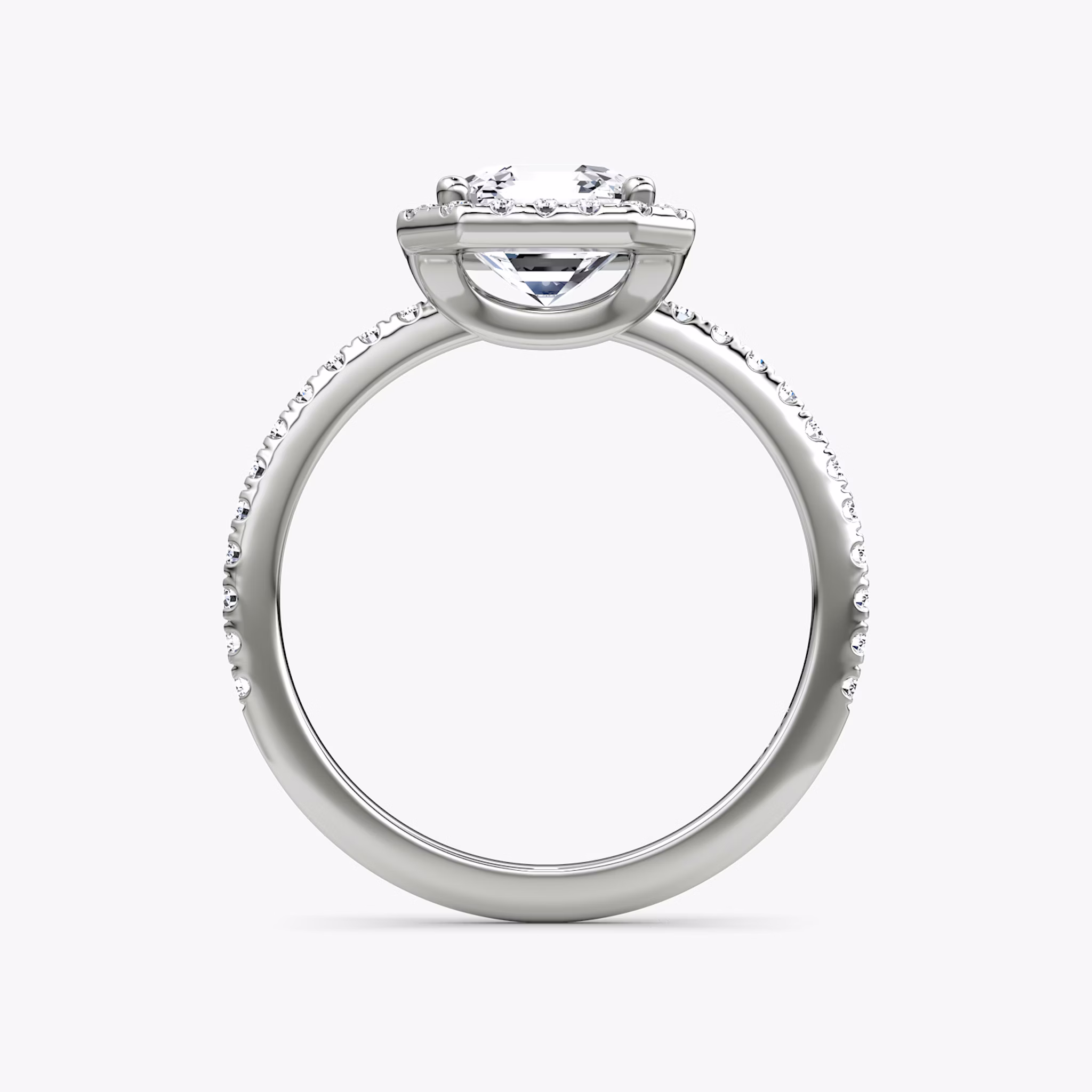 The Halo | Asscher | Platinum | bandAccent: Pavé | haloSize: original | diamondOrientation: vertical | caratWeight: other