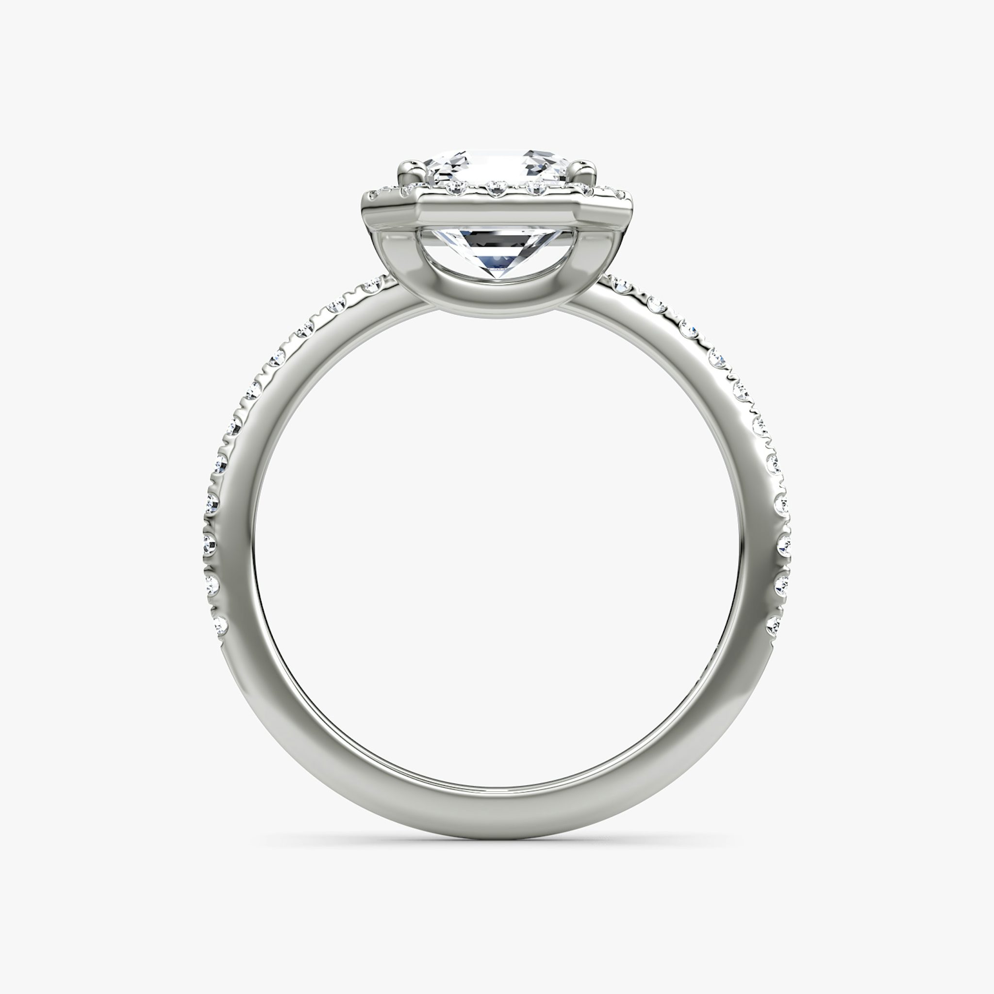 The Halo | Asscher | Platinum | bandAccent: Pavé | haloSize: original | diamondOrientation: vertical | caratWeight: other