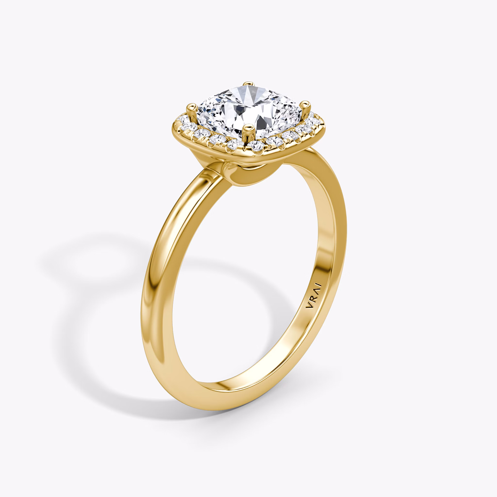 The Halo | Cushion | 18k | Yellow Gold | bandAccent: Plain | haloSize: original | diamondOrientation: vertical | caratWeight: other