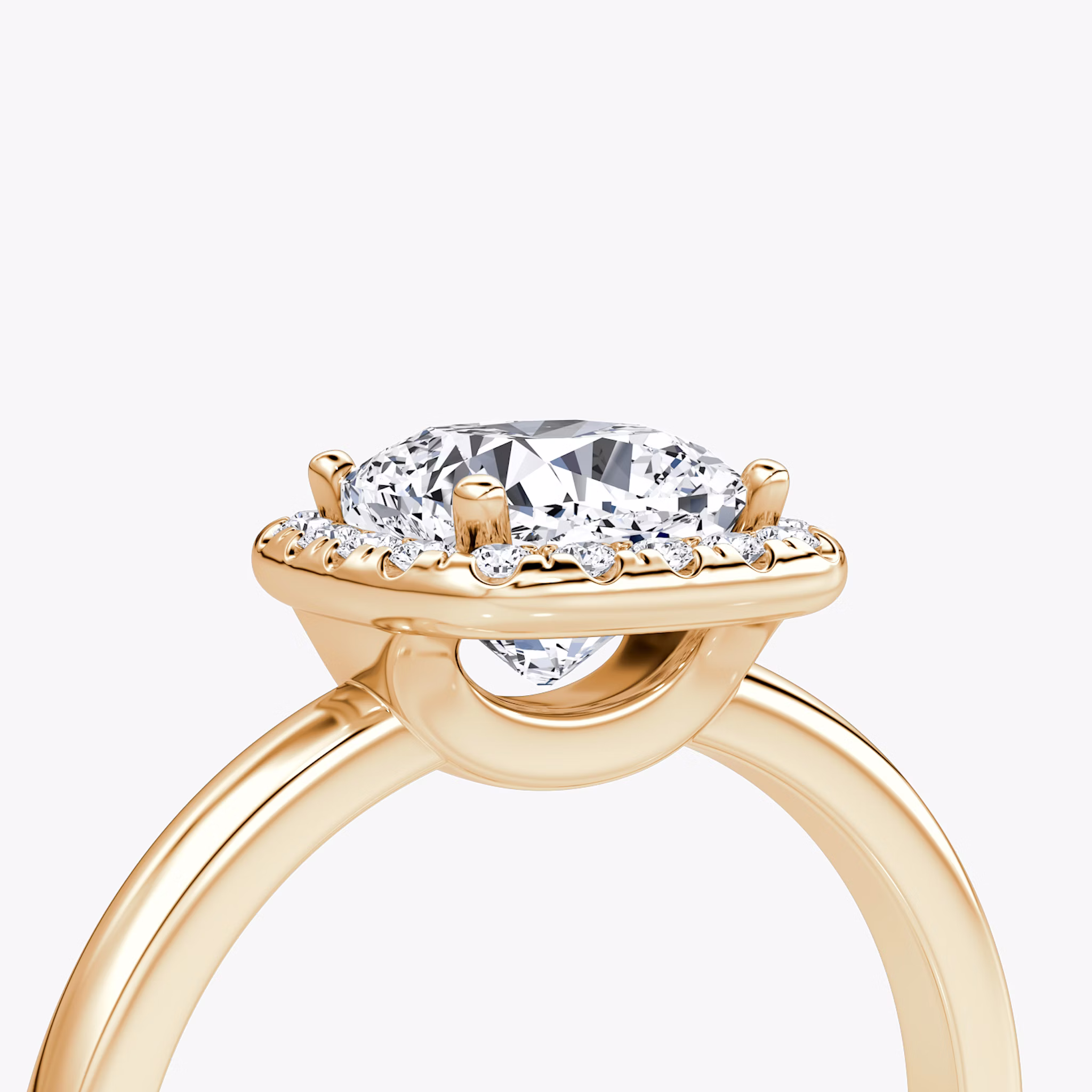 The Halo | Cushion | 14k | Rose Gold | bandAccent: Plain | haloSize: original | diamondOrientation: vertical | caratWeight: other