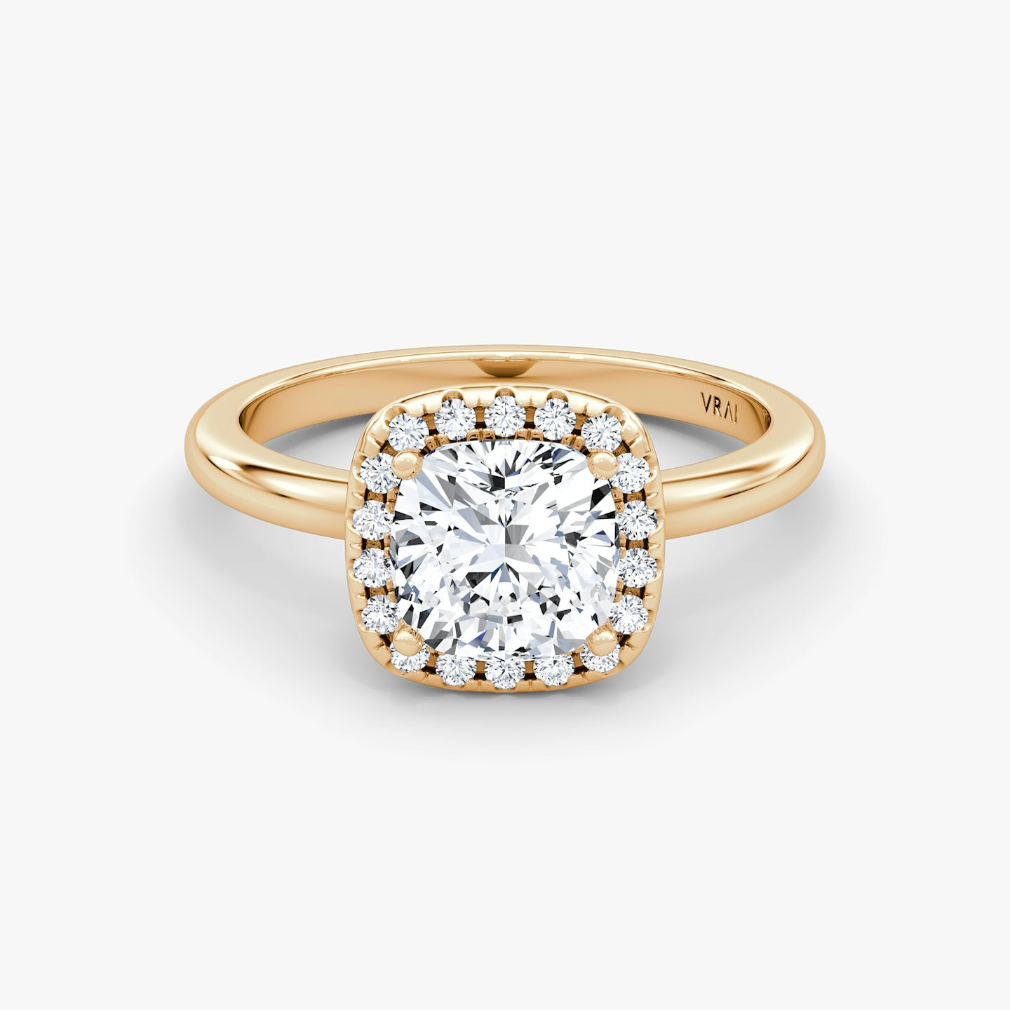 The Halo | Cushion | 14k | Rose Gold | bandAccent: Plain | haloSize: original | diamondOrientation: vertical | caratWeight: other