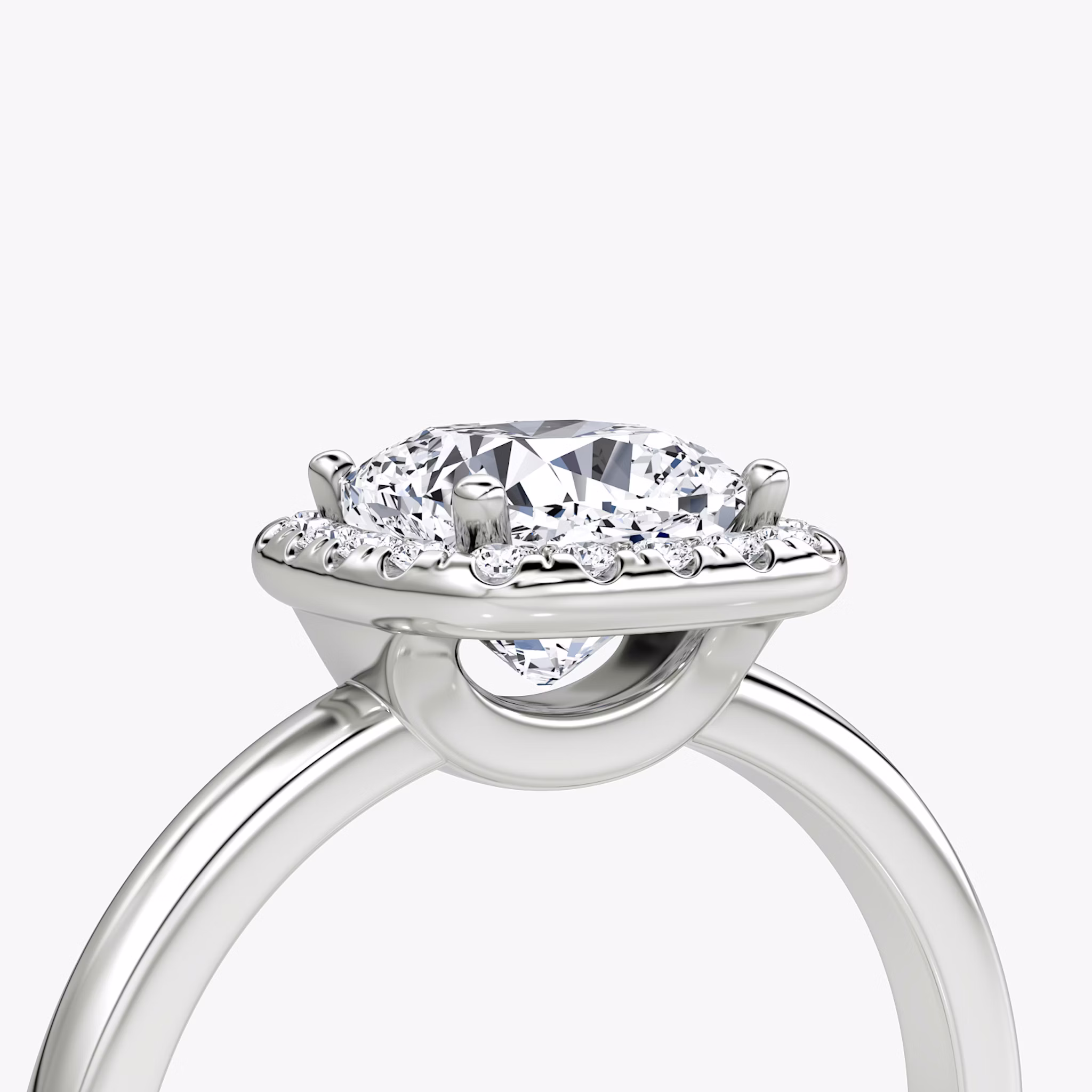 The Halo | Cushion | Platinum | bandAccent: Plain | haloSize: original | diamondOrientation: vertical | caratWeight: other