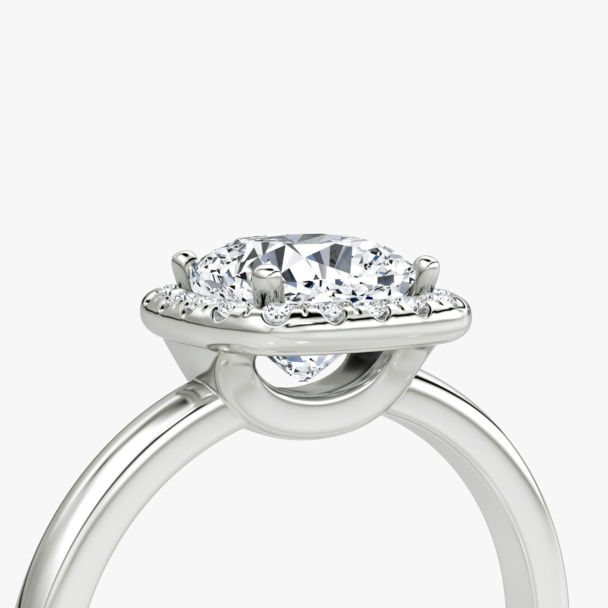 The Halo | Cushion | Platinum | bandAccent: Plain | haloSize: original | diamondOrientation: vertical | caratWeight: other