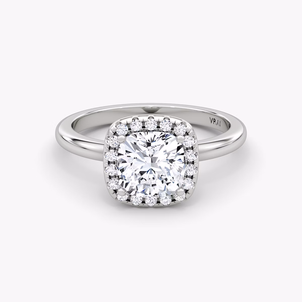 The Halo | Cushion | Platinum | bandAccent: Plain | haloSize: original | diamondOrientation: vertical | caratWeight: other