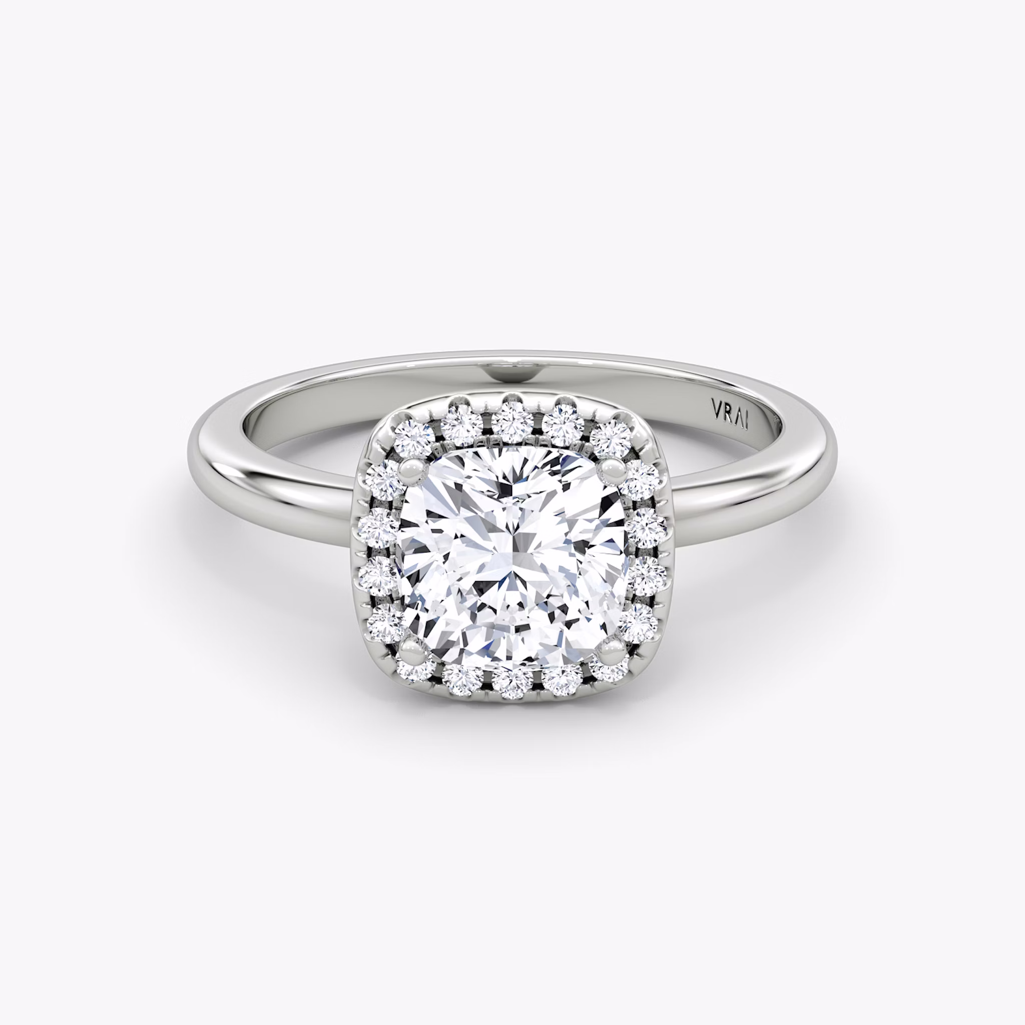 The Halo | Cushion | Platinum | bandAccent: Plain | haloSize: original | diamondOrientation: vertical | caratWeight: other