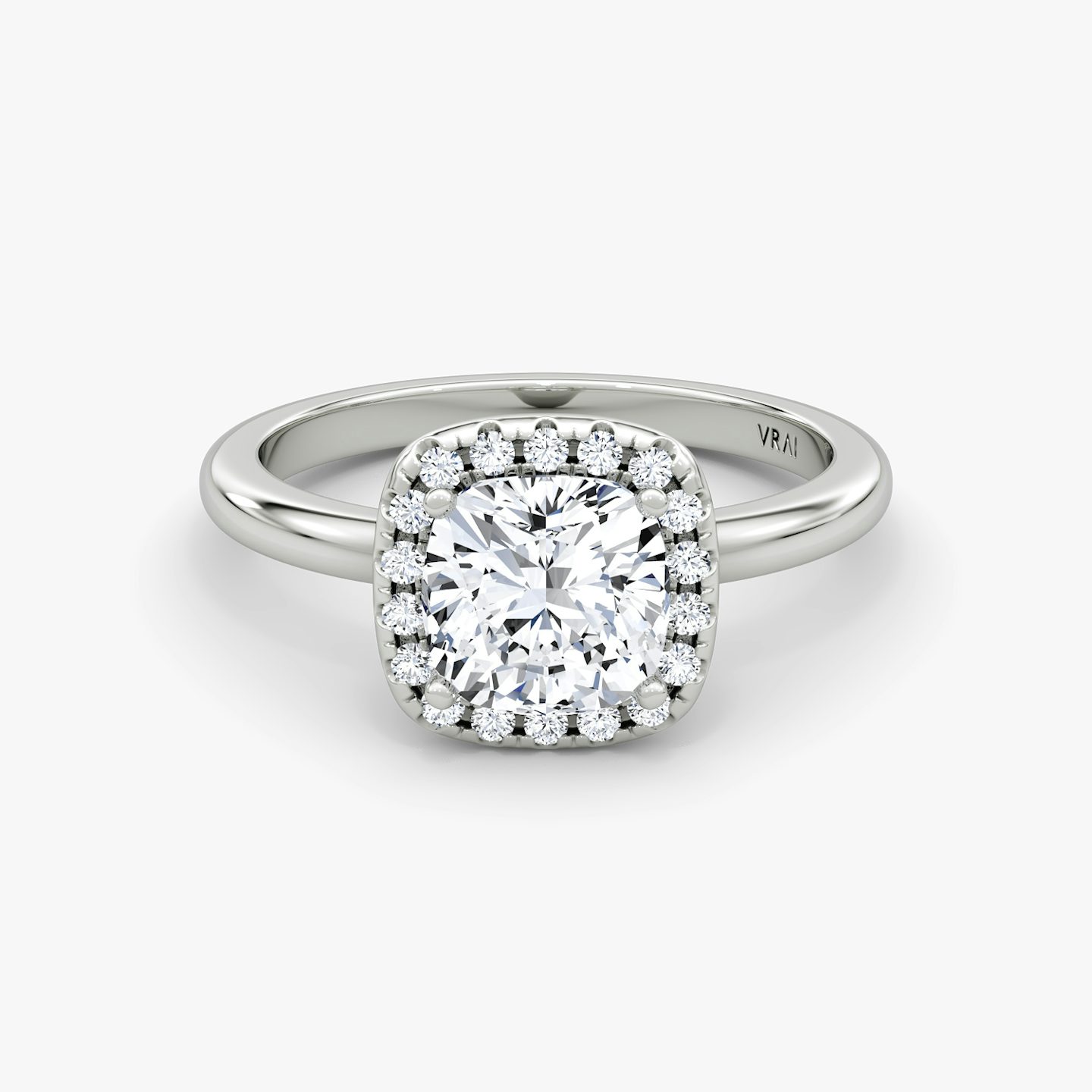 The Halo | Cushion | 18k | White Gold | bandAccent: Plain | haloSize: original | diamondOrientation: vertical | caratWeight: other