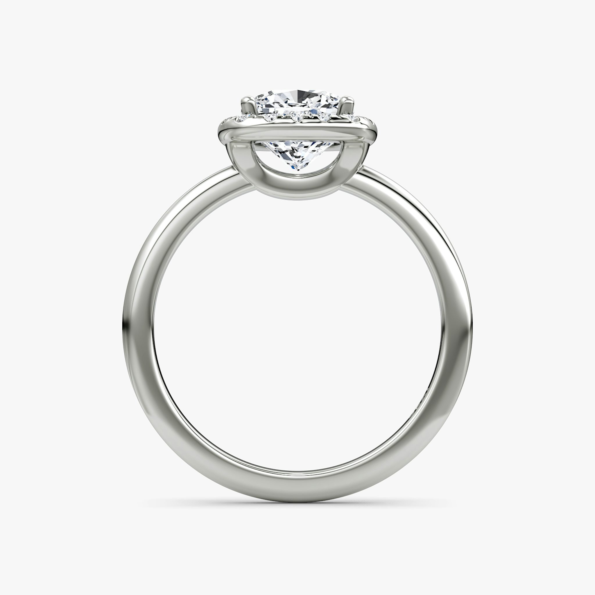The Halo | Cushion | Platinum | bandAccent: Plain | haloSize: original | diamondOrientation: vertical | caratWeight: other