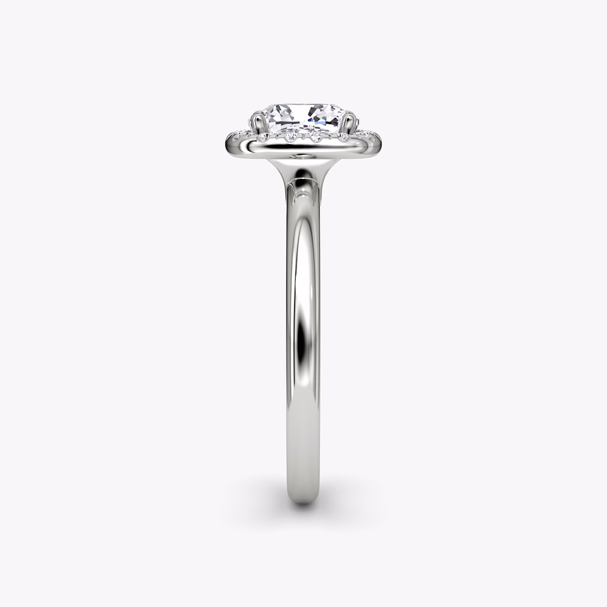The Halo | Cushion | Platinum | bandAccent: Plain | haloSize: original | diamondOrientation: vertical | caratWeight: other