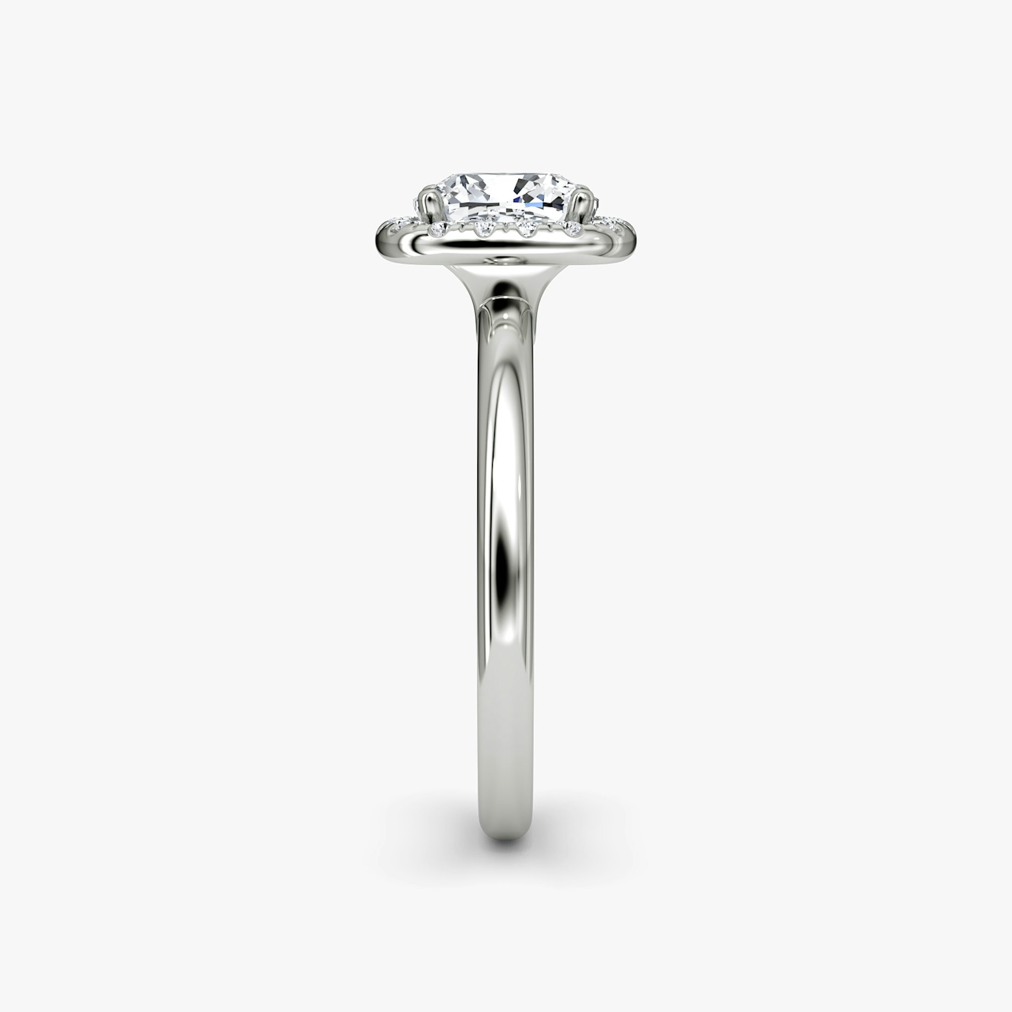 The Halo | Cushion | Platinum | bandAccent: Plain | haloSize: original | diamondOrientation: vertical | caratWeight: other