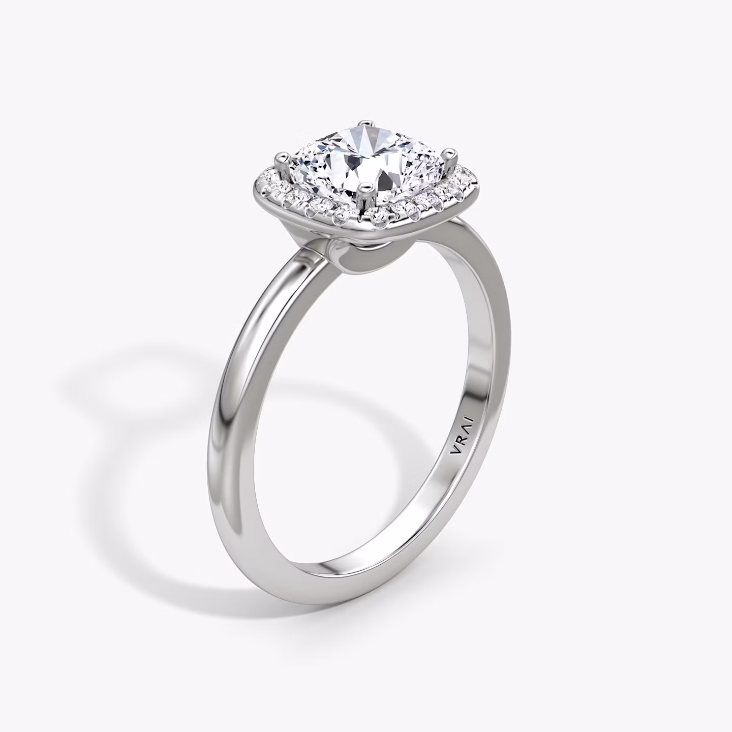 The Halo | Cushion | 18k | White Gold | bandAccent: Plain | haloSize: original | diamondOrientation: vertical | caratWeight: other