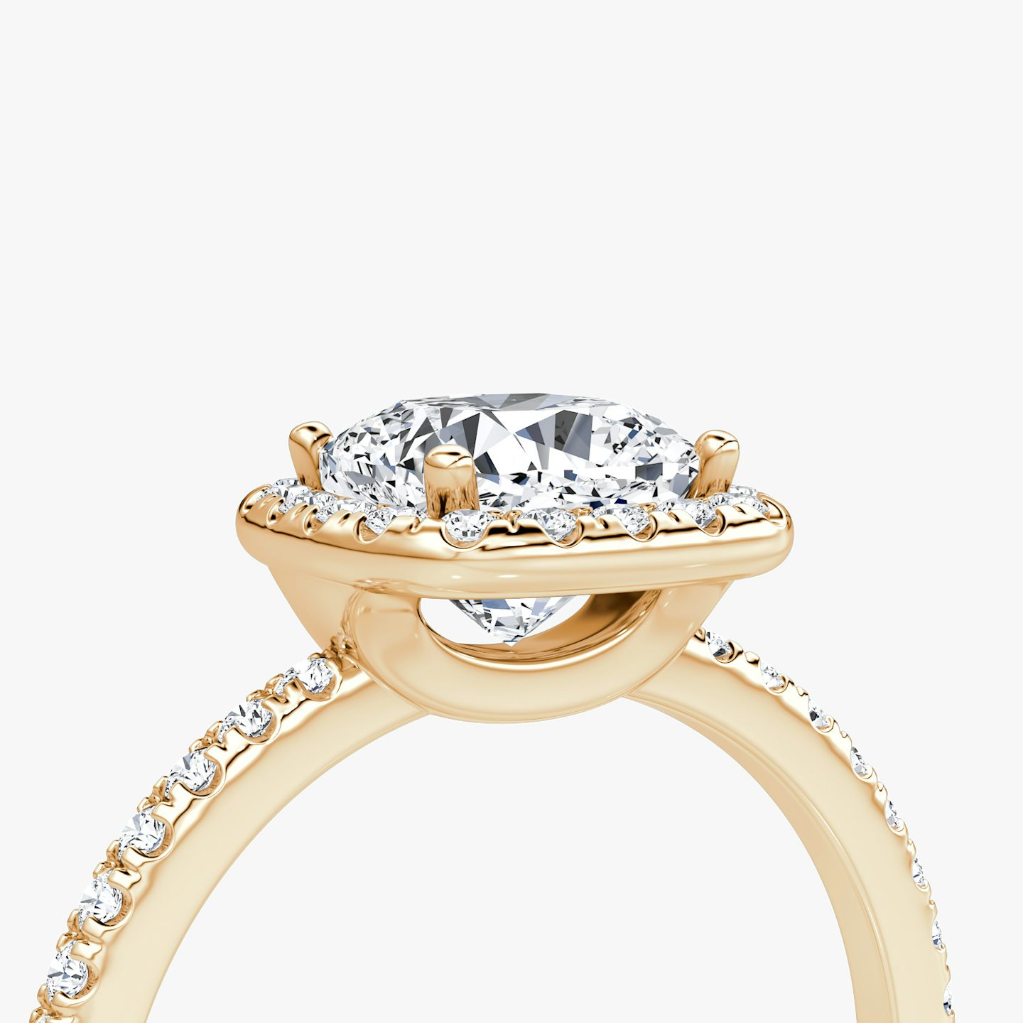 The Halo | Cushion | 14k | Rose Gold | bandAccent: Pavé | haloSize: original | diamondOrientation: vertical | caratWeight: other