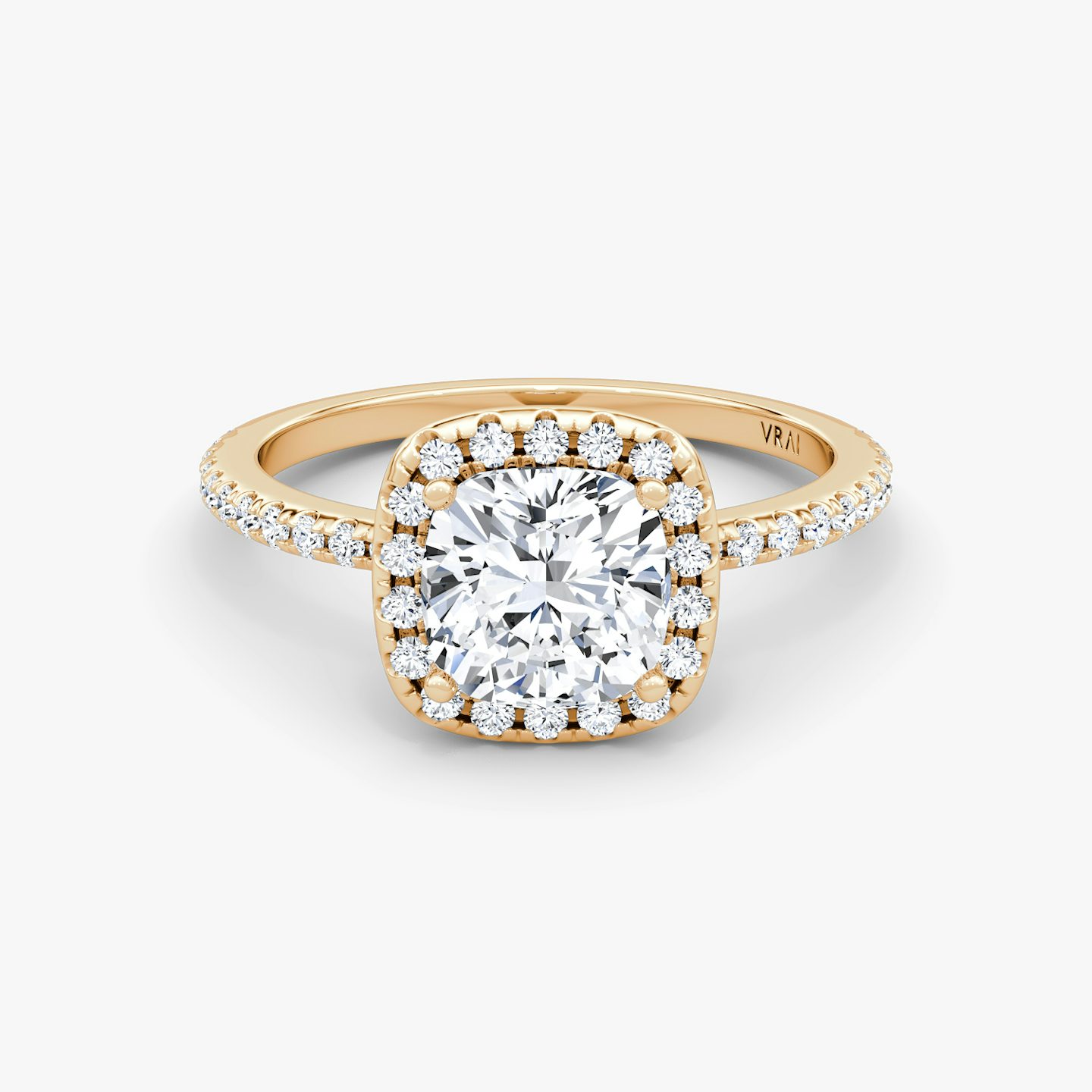 The Halo | Cushion | 14k | Rose Gold | bandAccent: Pavé | haloSize: original | diamondOrientation: vertical | caratWeight: other