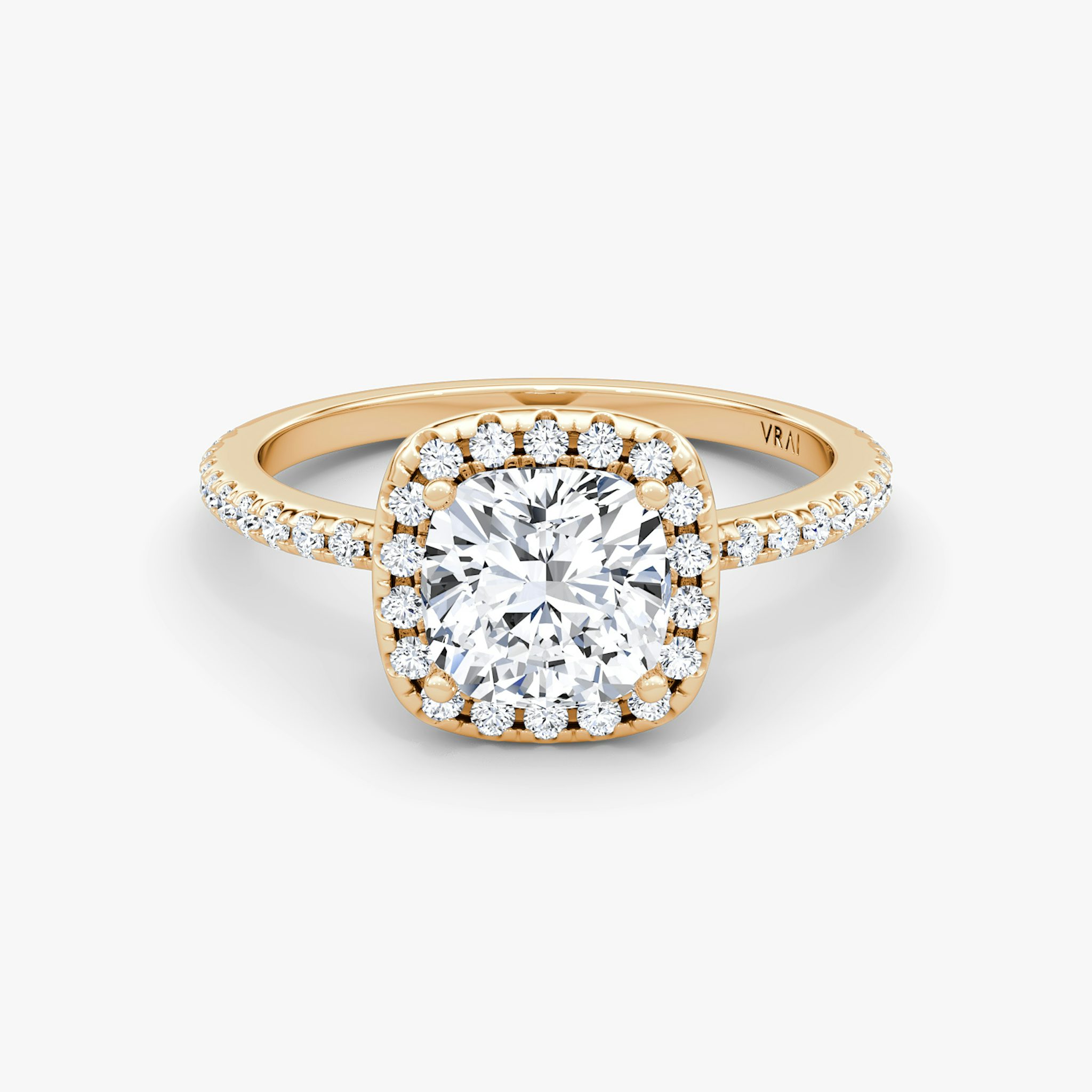 The Halo | Cushion | 14k | Rose Gold | bandAccent: Pavé | haloSize: original | diamondOrientation: vertical | caratWeight: other