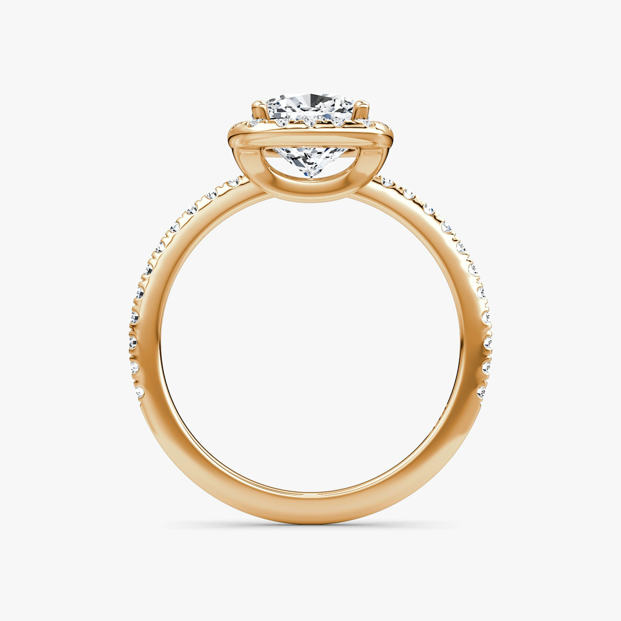 The Halo | Cushion | 14k | Rose Gold | bandAccent: Pavé | haloSize: original | diamondOrientation: vertical | caratWeight: other