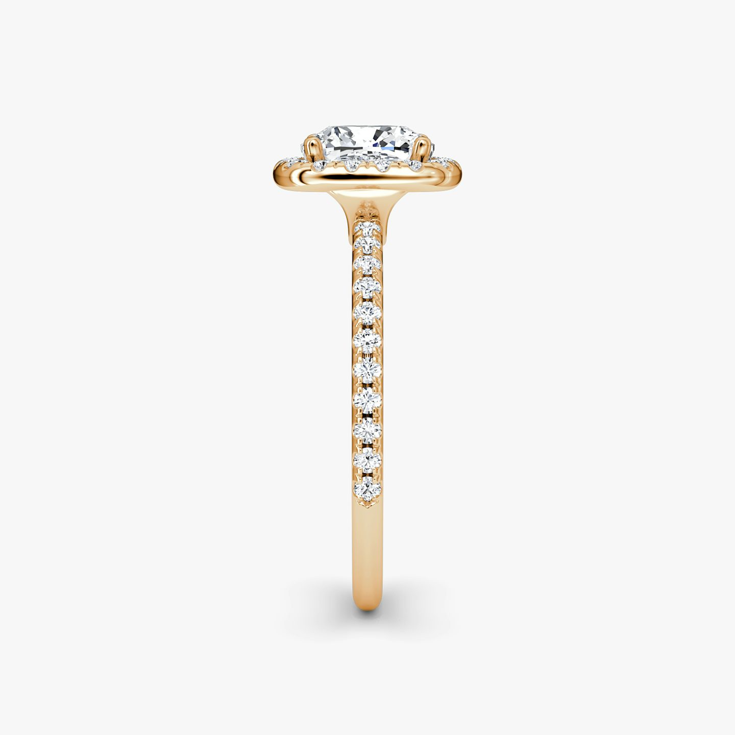 The Halo | Cushion | 14k | Rose Gold | bandAccent: Pavé | haloSize: original | diamondOrientation: vertical | caratWeight: other