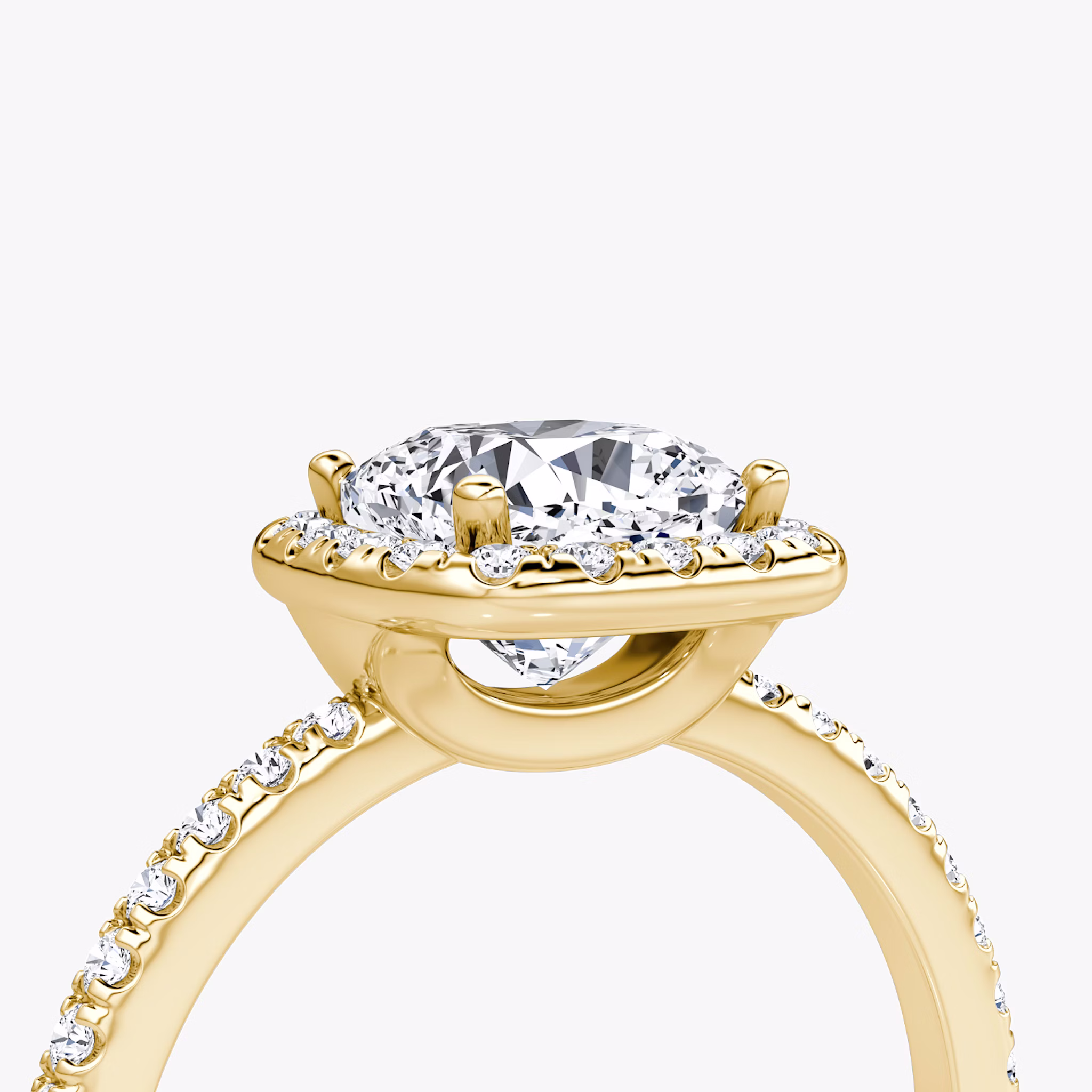 The Halo | Cushion | 18k | Yellow Gold | bandAccent: Pavé | haloSize: original | diamondOrientation: vertical | caratWeight: other