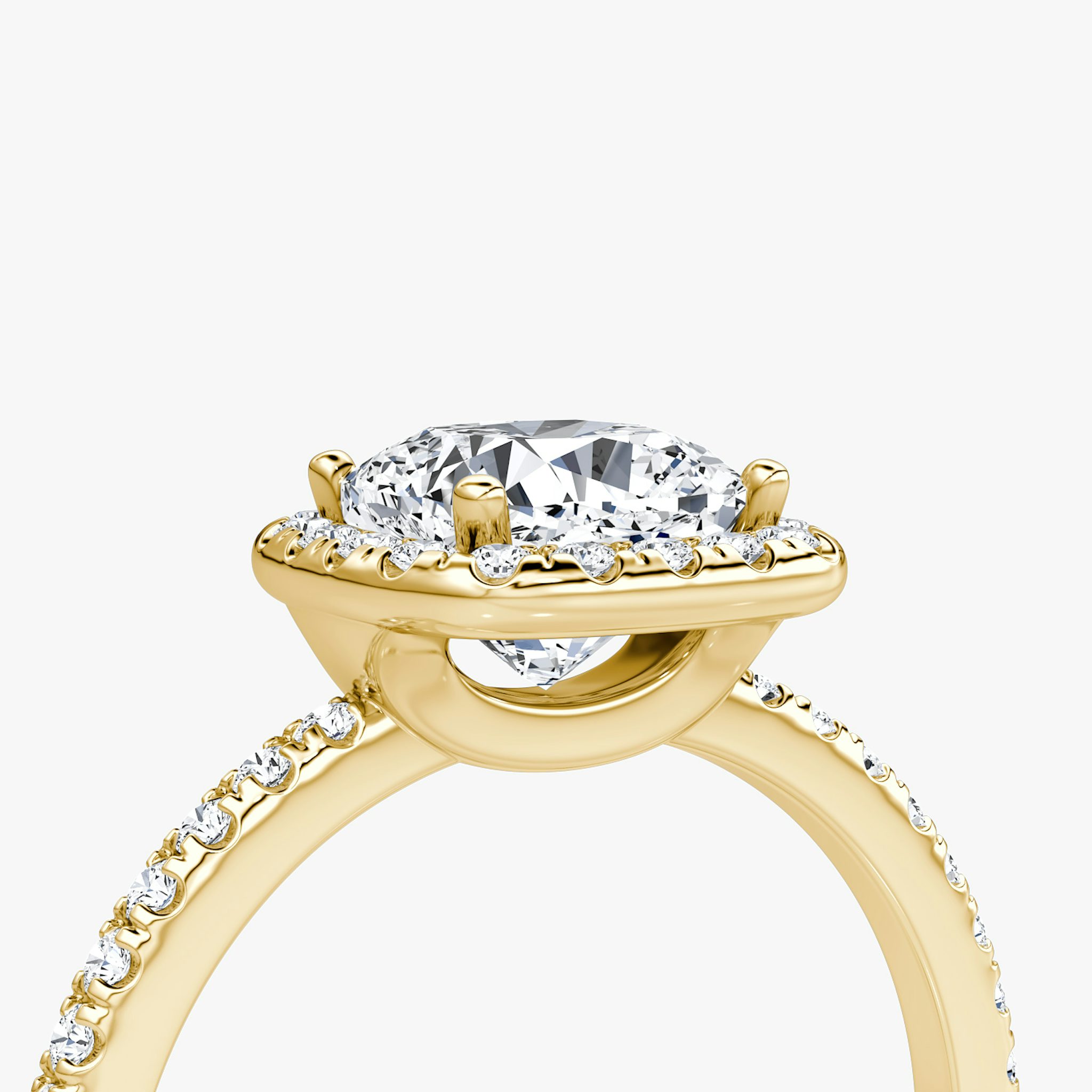 The Halo | Cushion | 18k | Yellow Gold | bandAccent: Pavé | haloSize: original | diamondOrientation: vertical | caratWeight: other