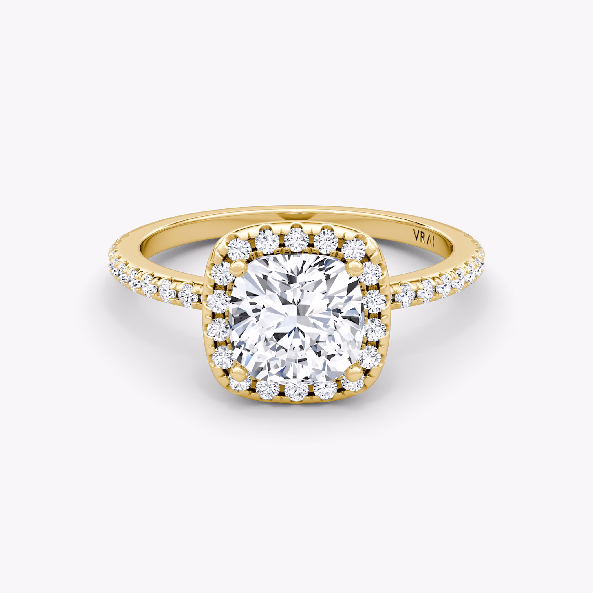The Halo | Cushion | 18k | Yellow Gold | bandAccent: Pavé | haloSize: original | diamondOrientation: vertical | caratWeight: other