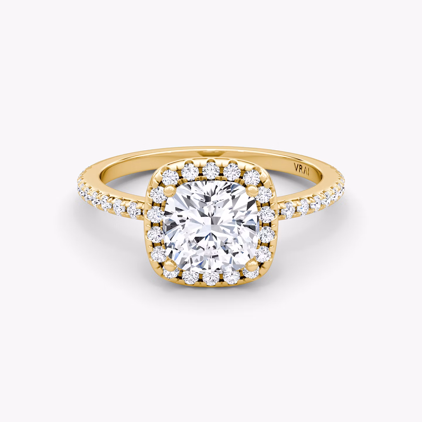 The Halo | Cushion | 18k | Yellow Gold | bandAccent: Pavé | haloSize: original | diamondOrientation: vertical | caratWeight: other