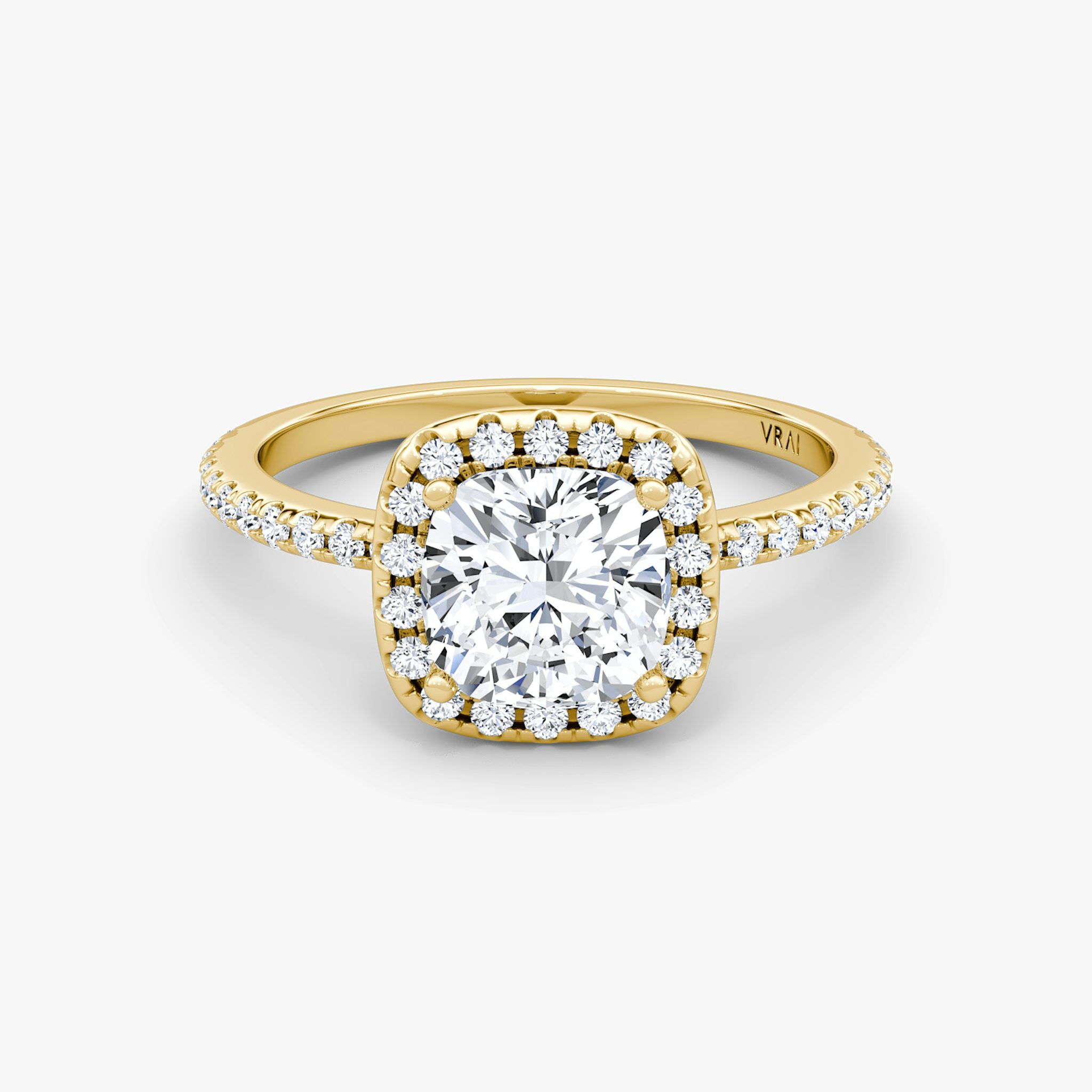 The Halo | Cushion | 18k | Yellow Gold | bandAccent: Pavé | haloSize: original | diamondOrientation: vertical | caratWeight: other