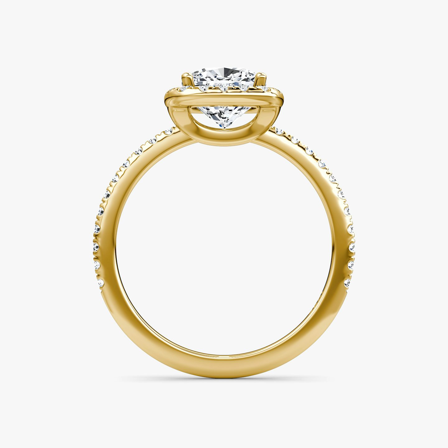 The Halo | Cushion | 18k | Yellow Gold | bandAccent: Pavé | haloSize: original | diamondOrientation: vertical | caratWeight: other