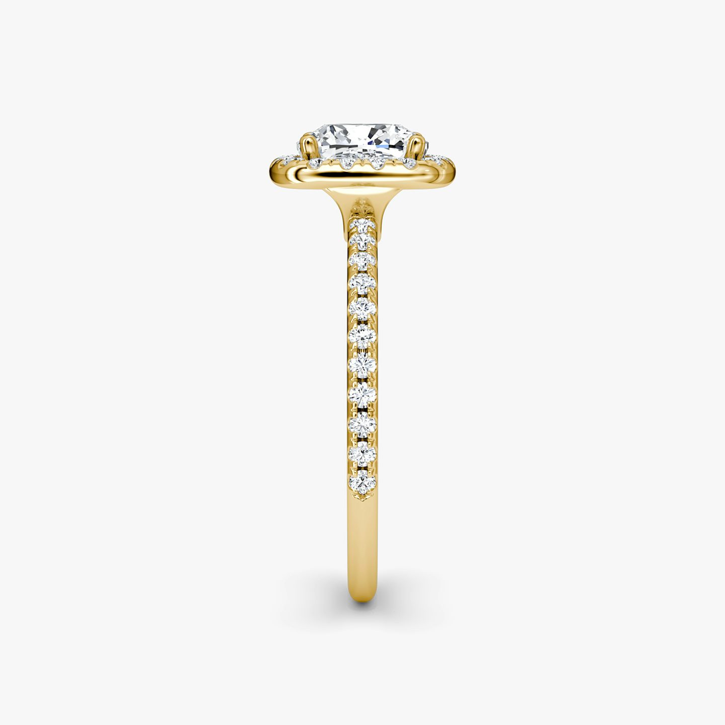 The Halo | Cushion | 18k | Yellow Gold | bandAccent: Pavé | haloSize: original | diamondOrientation: vertical | caratWeight: other