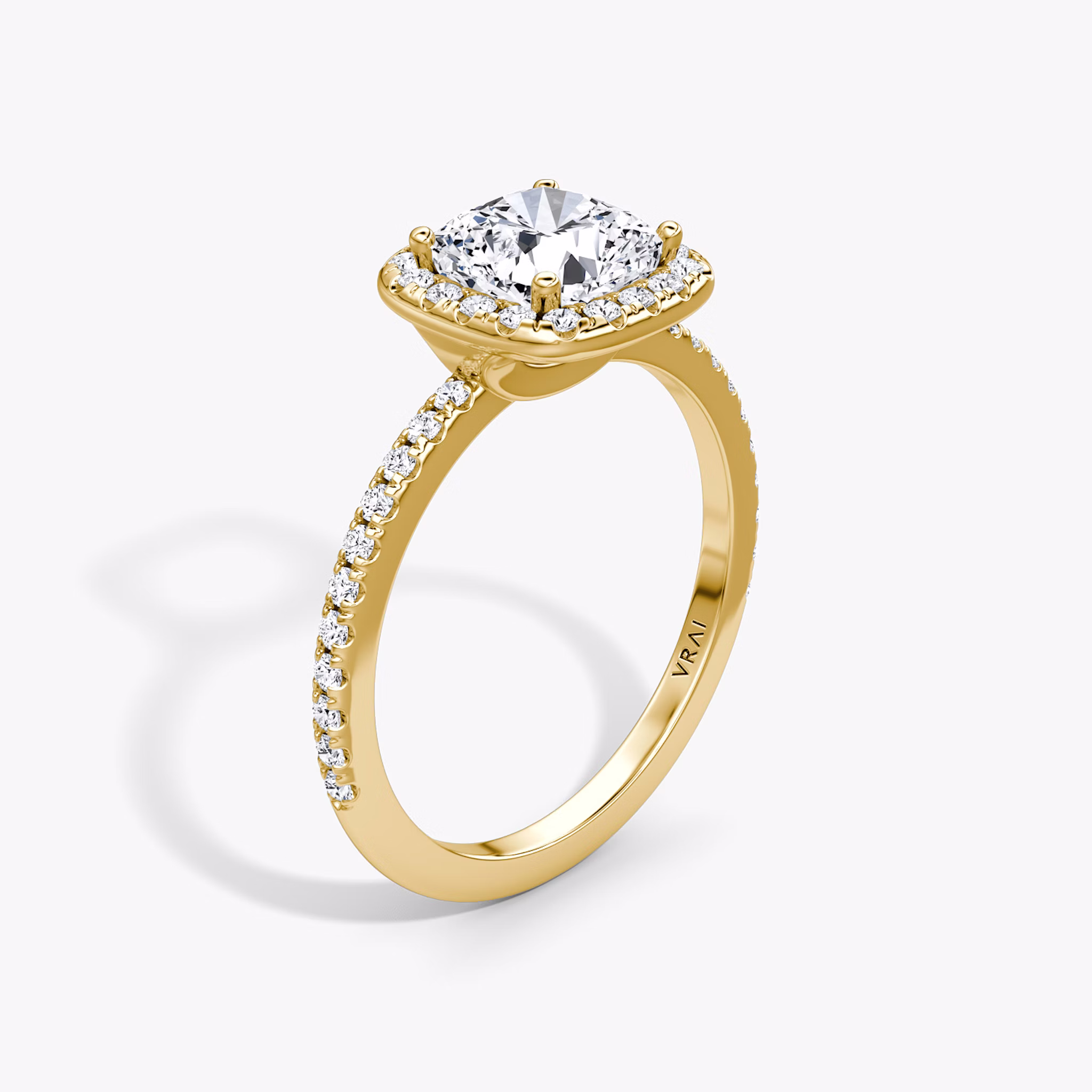 The Halo | Cushion | 18k | Yellow Gold | bandAccent: Pavé | haloSize: original | diamondOrientation: vertical | caratWeight: other