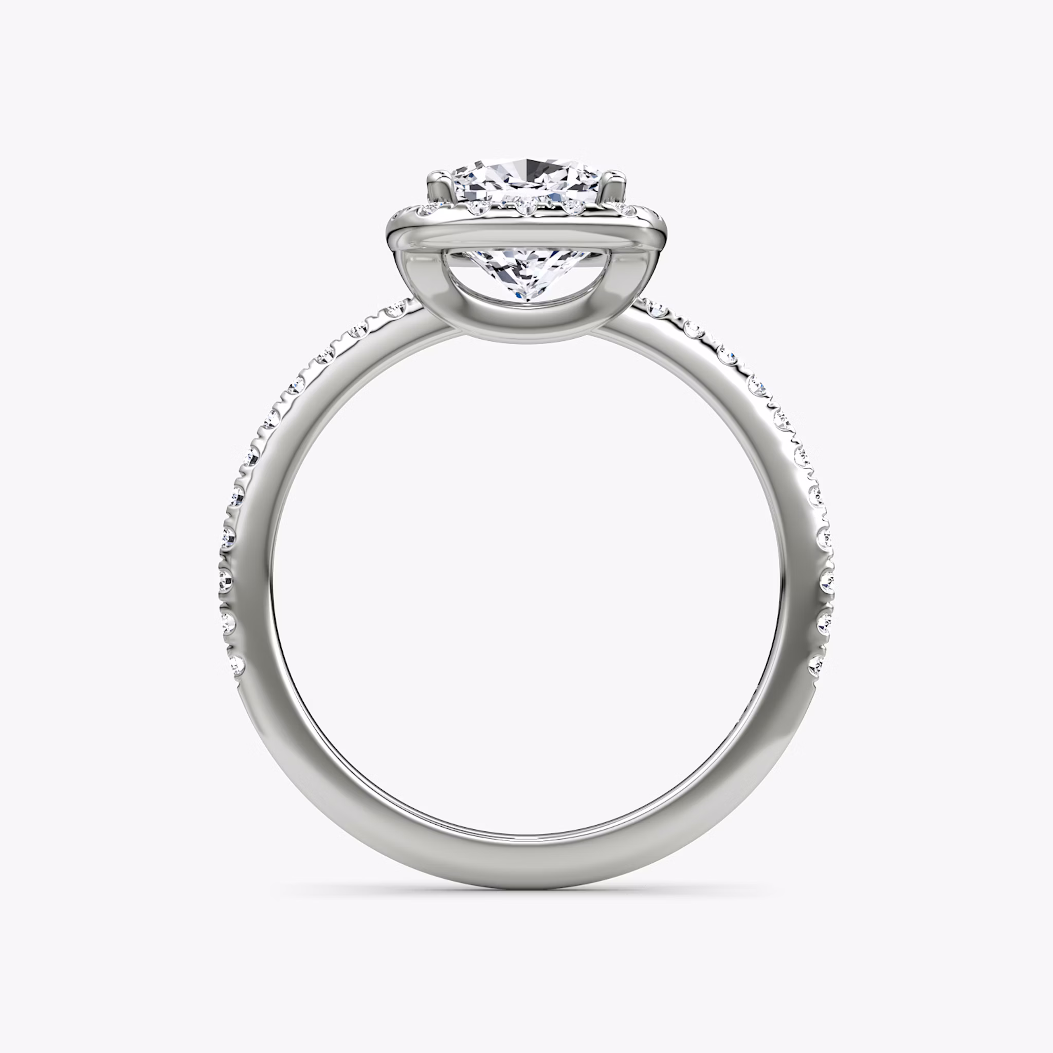 The Halo | Cushion | 18k | White Gold | bandAccent: Pavé | haloSize: original | diamondOrientation: vertical | caratWeight: other