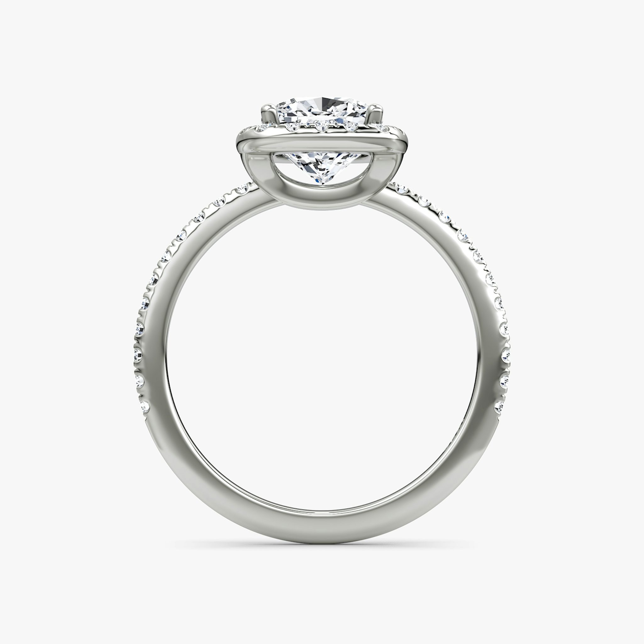 The Halo | Cushion | 18k | White Gold | bandAccent: Pavé | haloSize: original | diamondOrientation: vertical | caratWeight: other