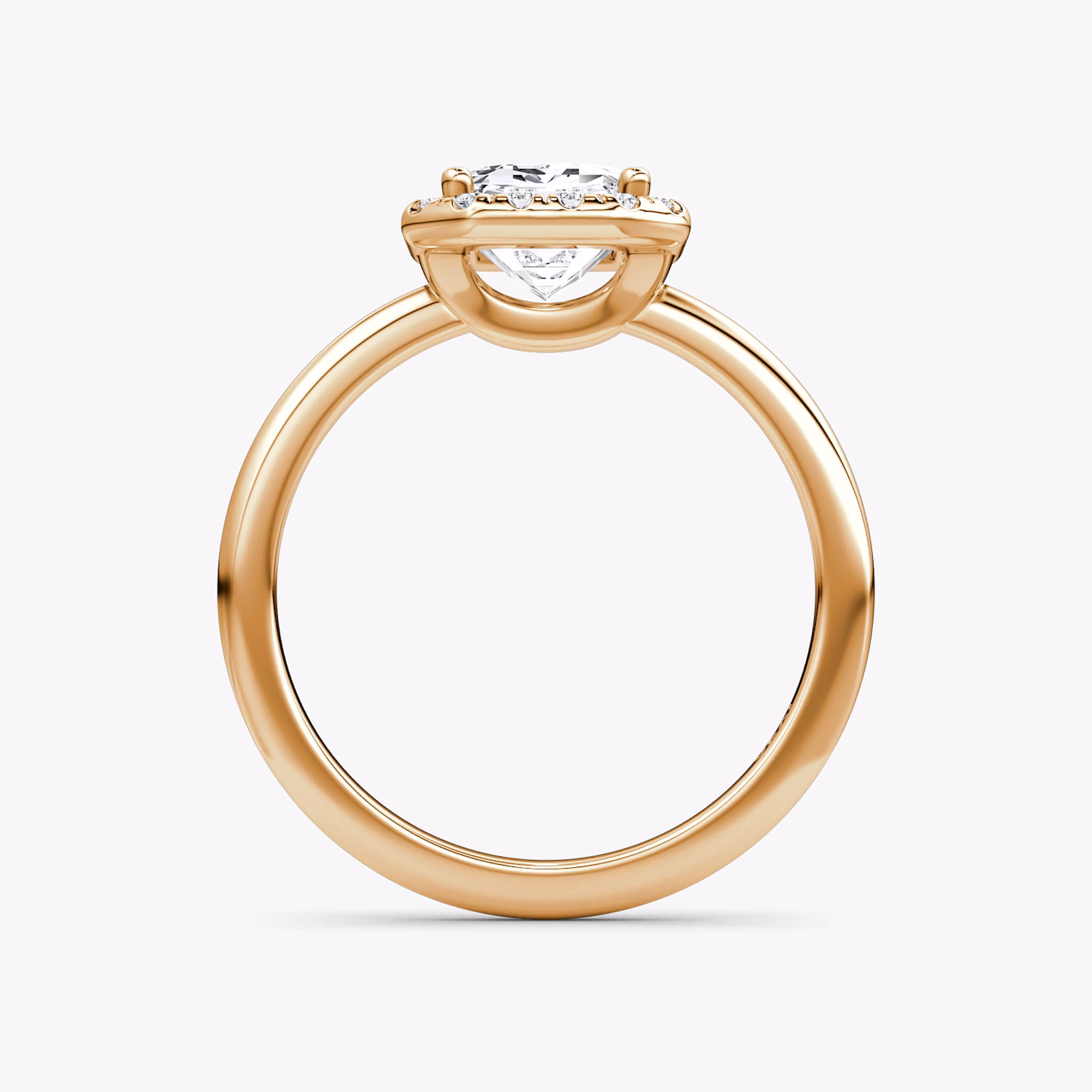 The Halo | Emerald | 14k | Rose Gold | bandAccent: Plain | haloSize: original | diamondOrientation: vertical | caratWeight: other