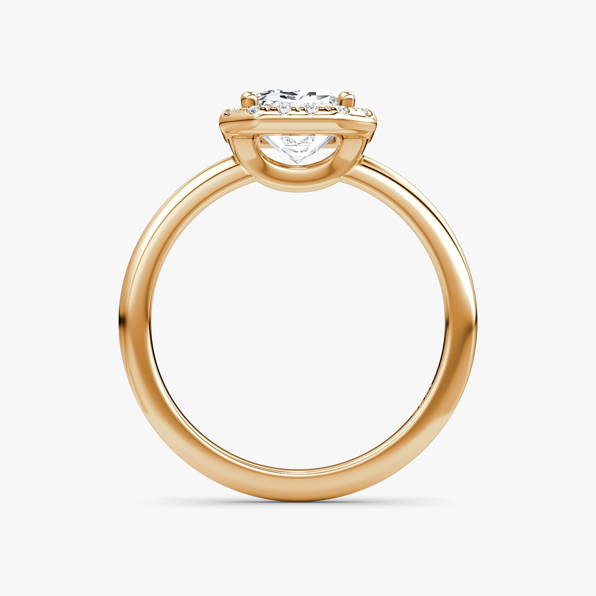 The Halo | Emerald | 14k | Rose Gold | bandAccent: Plain | haloSize: original | diamondOrientation: vertical | caratWeight: other