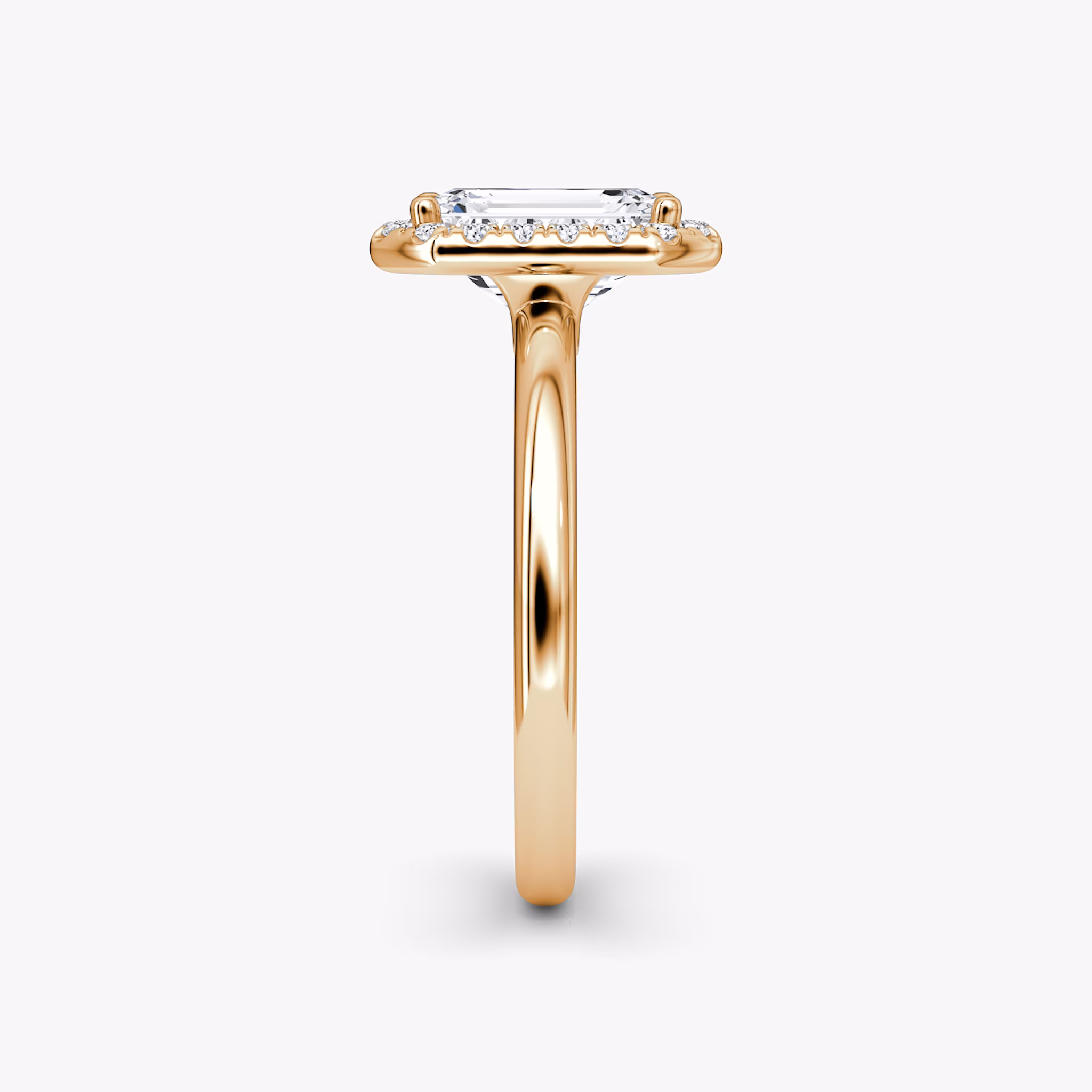 The Halo | Emerald | 14k | Rose Gold | bandAccent: Plain | haloSize: original | diamondOrientation: vertical | caratWeight: other