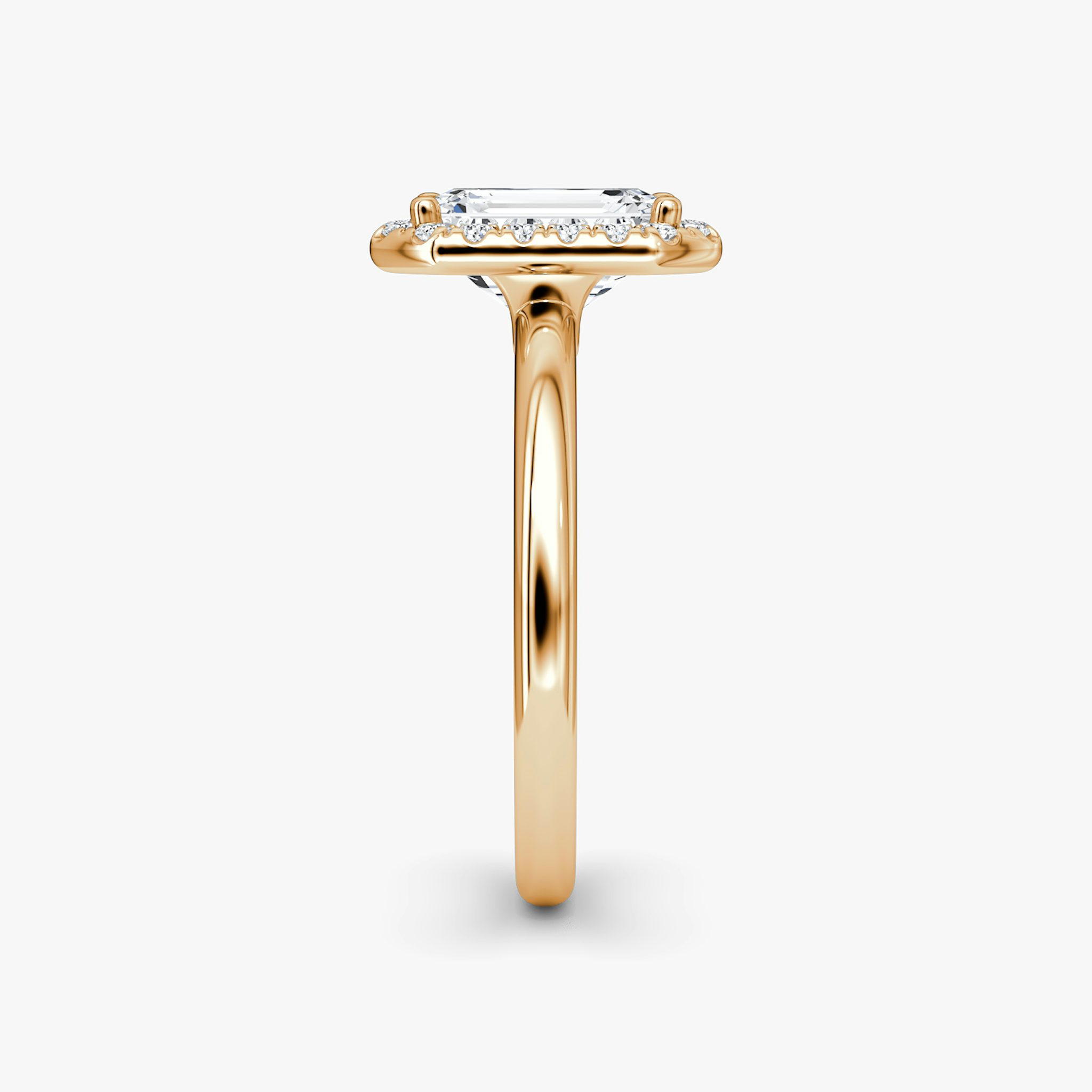 The Halo | Emerald | 14k | Rose Gold | bandAccent: Plain | haloSize: original | diamondOrientation: vertical | caratWeight: other