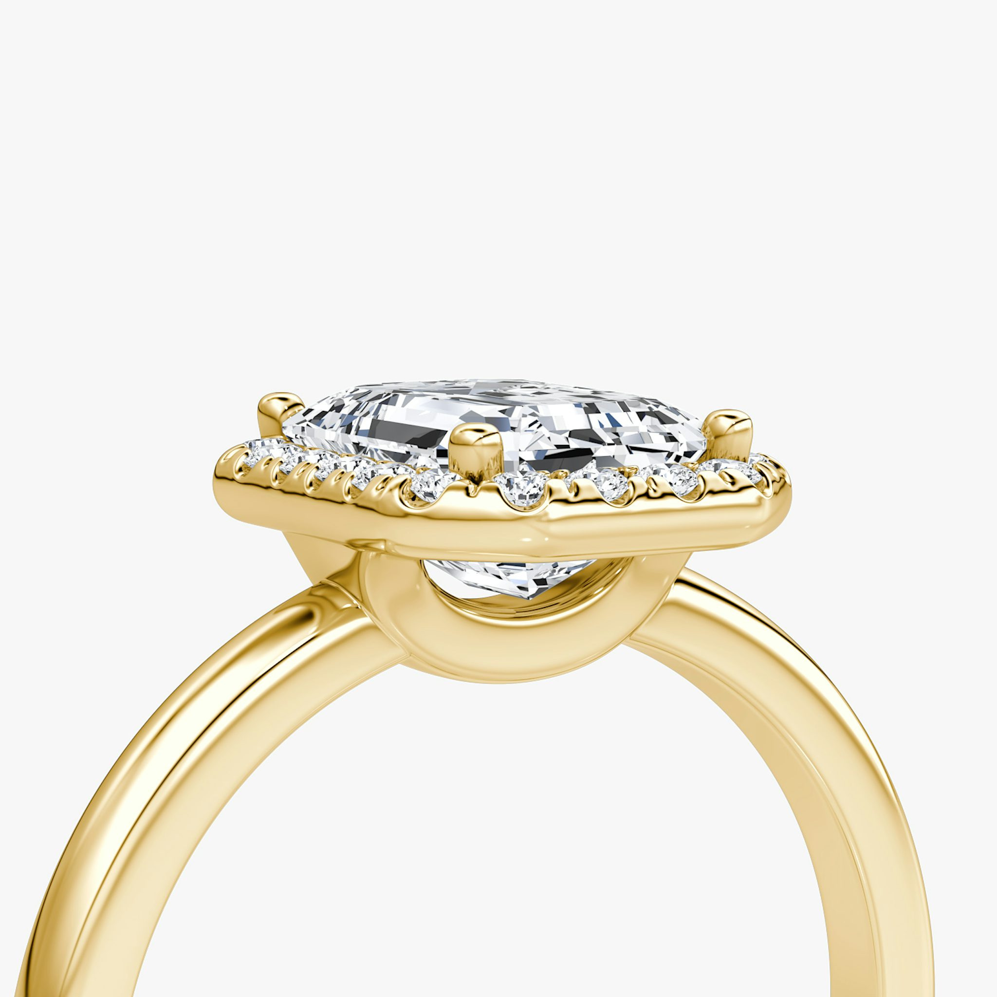 The Halo | Emerald | 18k | Yellow Gold | bandAccent: Plain | haloSize: original | diamondOrientation: vertical | caratWeight: other