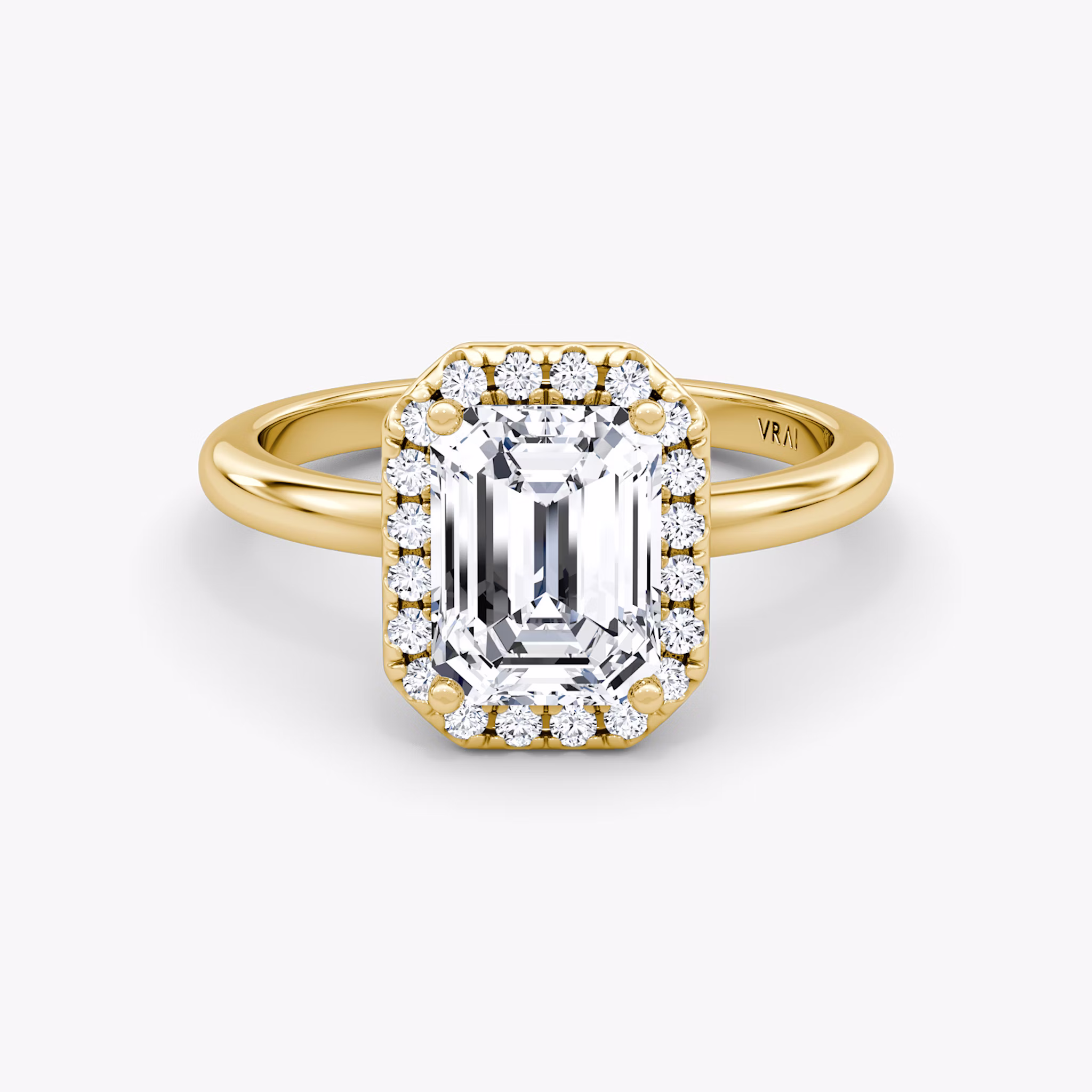 The Halo | Emerald | 18k | Yellow Gold | bandAccent: Plain | haloSize: original | diamondOrientation: vertical | caratWeight: other