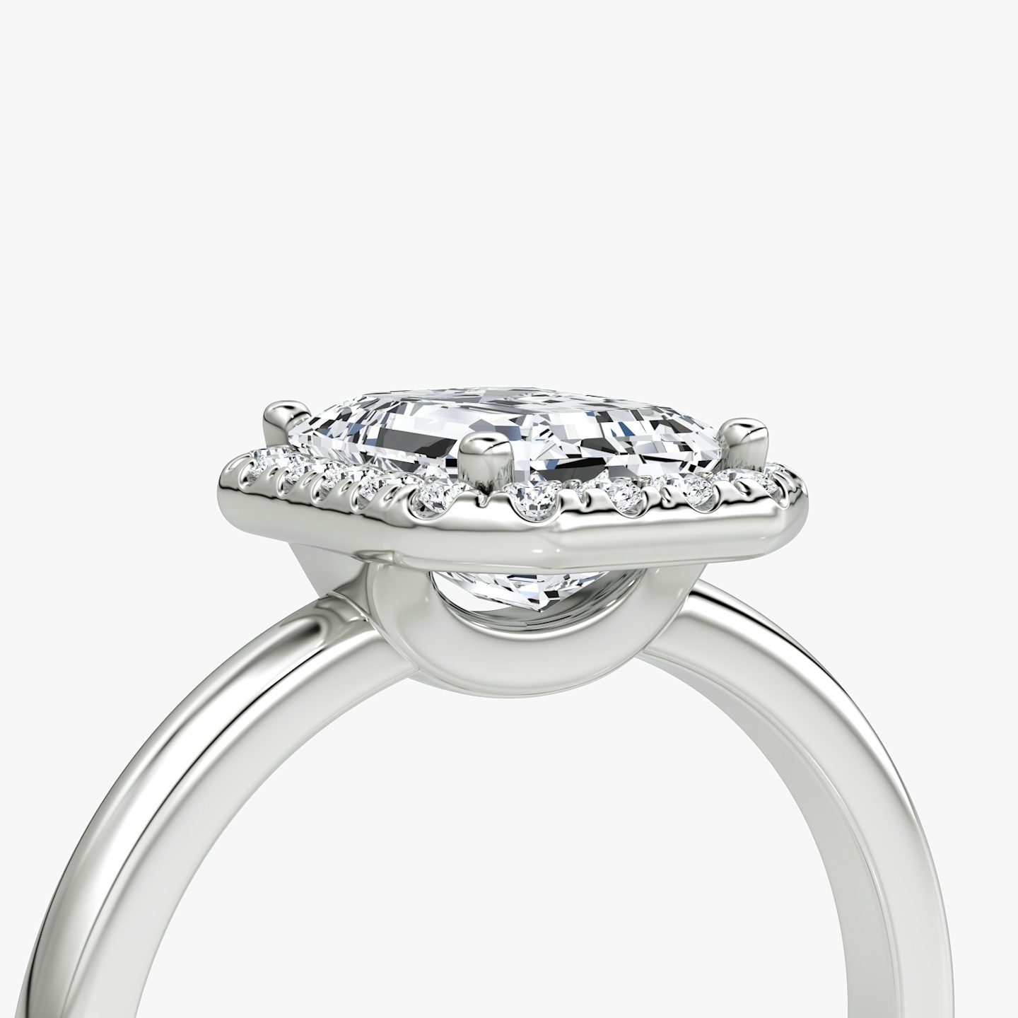 The Halo | Emerald | 18k | White Gold | bandAccent: Plain | haloSize: original | diamondOrientation: vertical | caratWeight: other